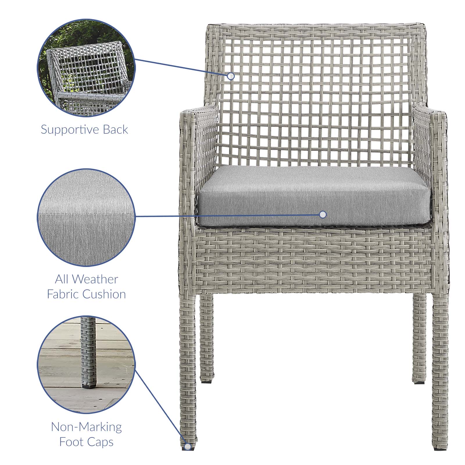 Ensemble de 2 fauteuils de salle à manger en rotin et osier pour patio extérieur Aura