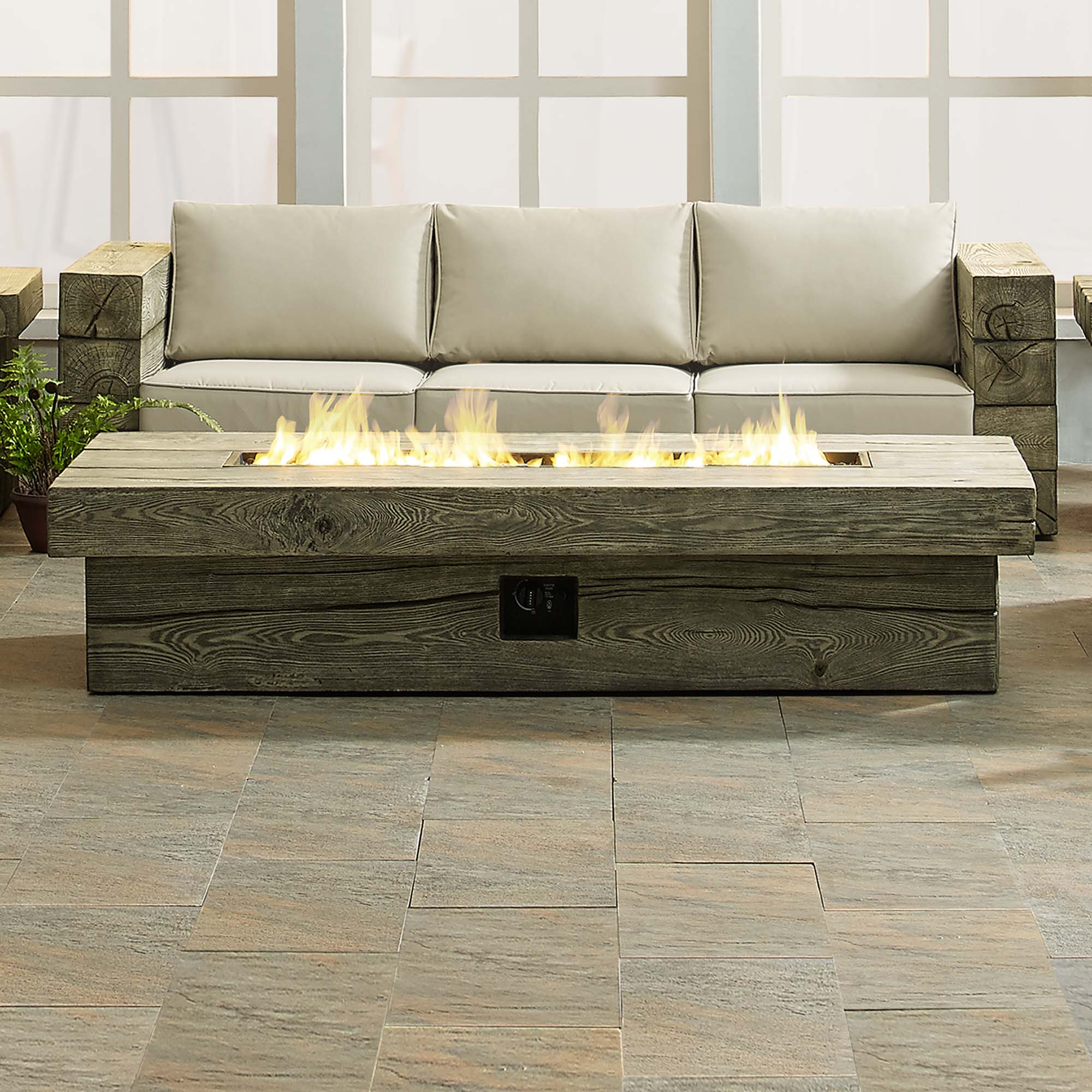 Manteo 70" Rectangular Outdoor Patio Fire Pit Table in Light Gray