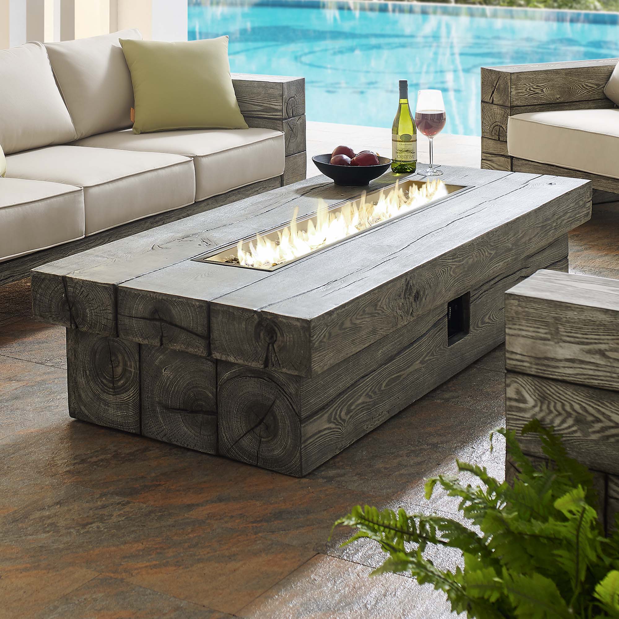 Manteo 70" Rectangular Outdoor Patio Fire Pit Table in Light Gray