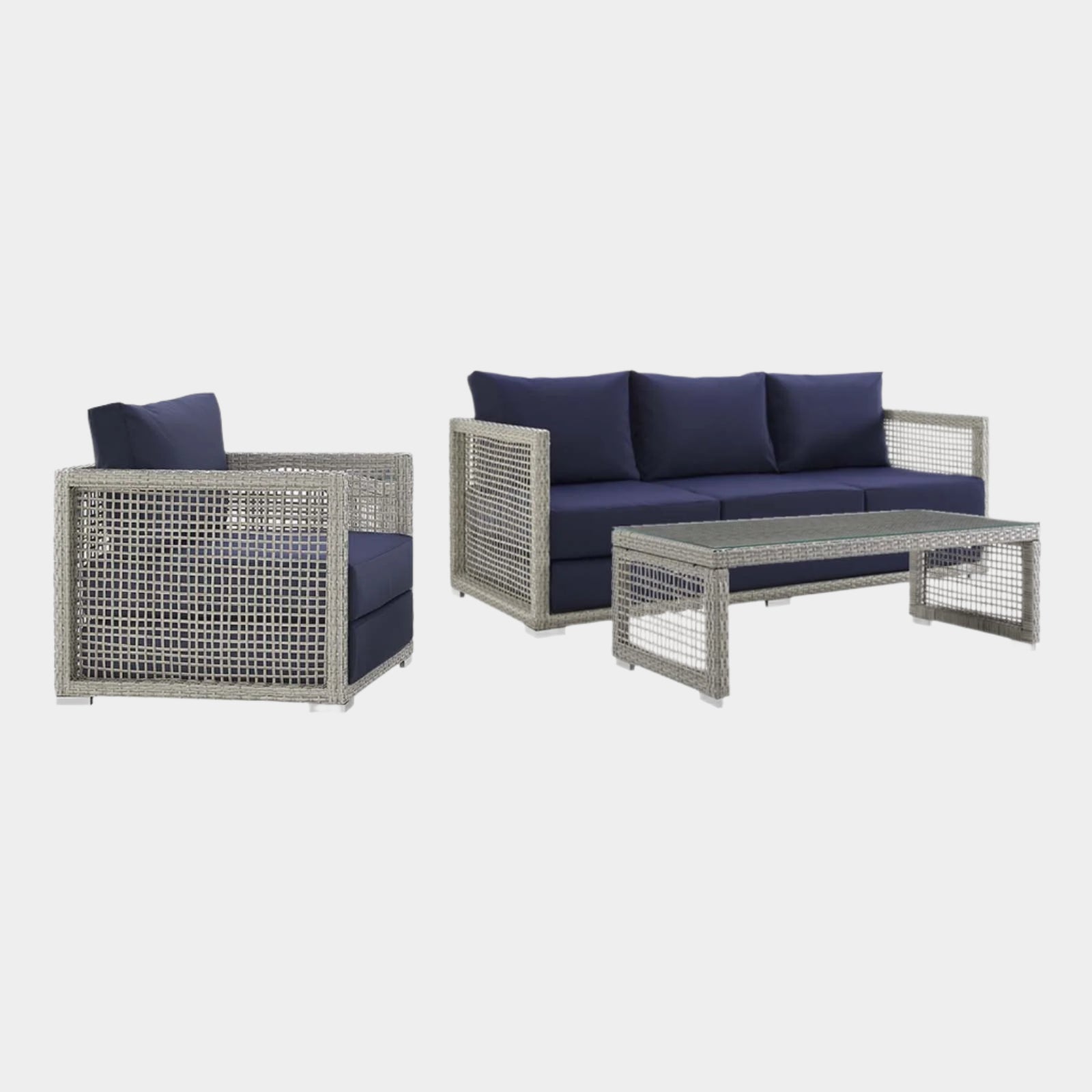Aura 3 Piece Outdoor Patio Wicker Rattan Set