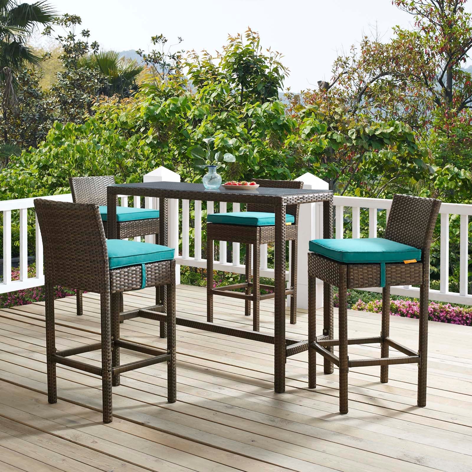 Ensemble de 4 tabourets de bar en rotin et osier pour patio extérieur Conduit