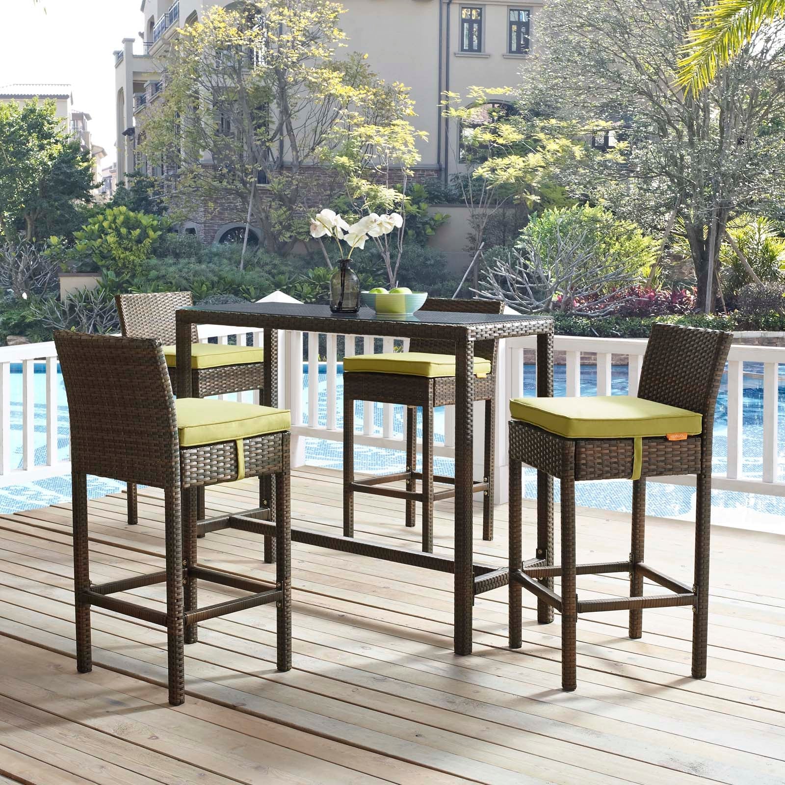 Ensemble de 4 tabourets de bar en rotin et osier pour patio extérieur Conduit