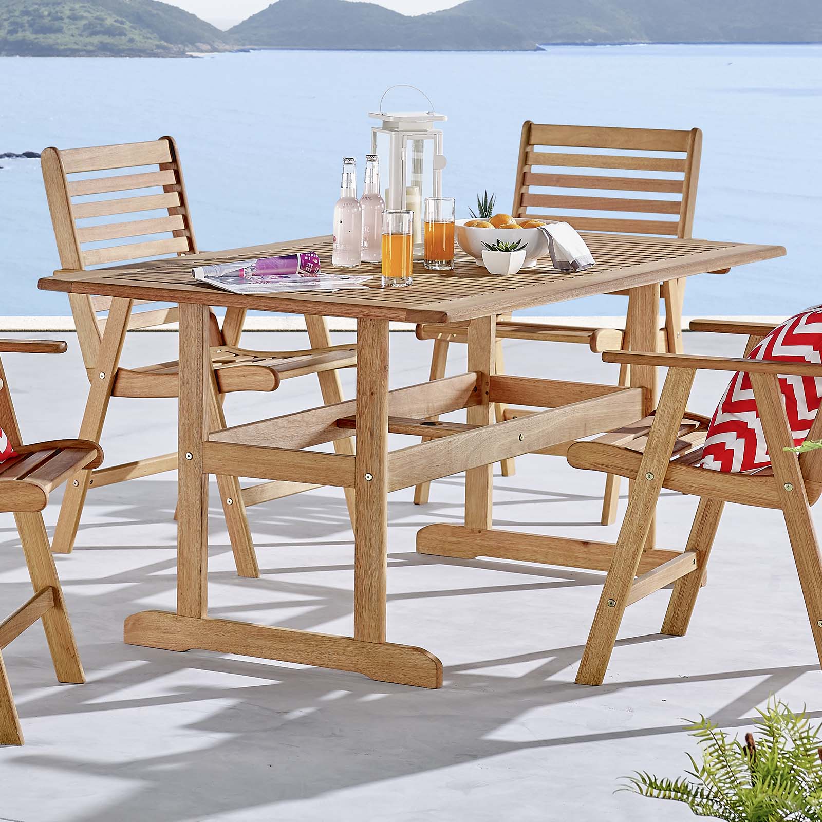 Hatteras 59" Rectangle Outdoor Patio Eucalyptus Wood Dining Table in Natural