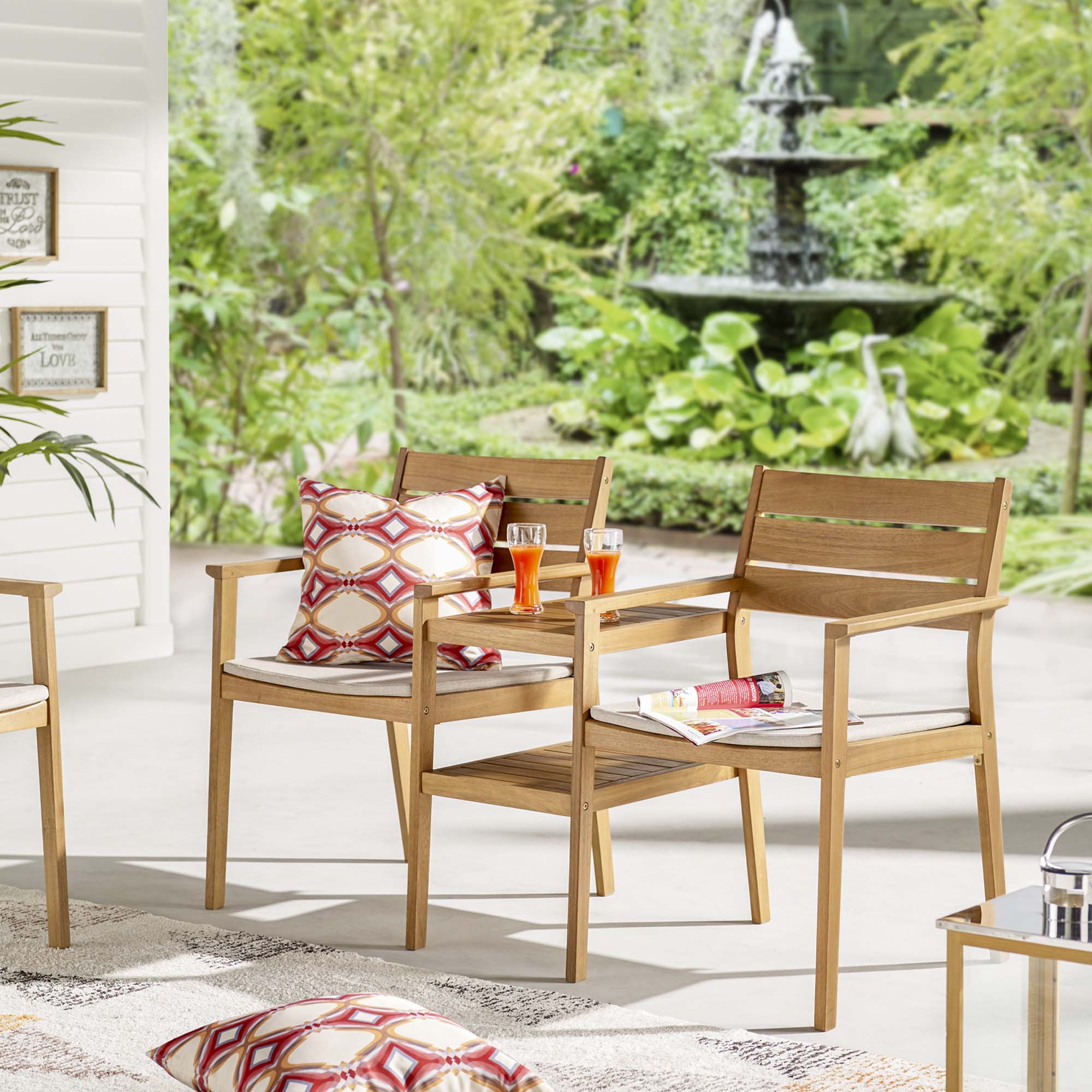 Viewscape Outdoor Patio Ash Wood Jack and Jill Chair Set in Natural Taupe