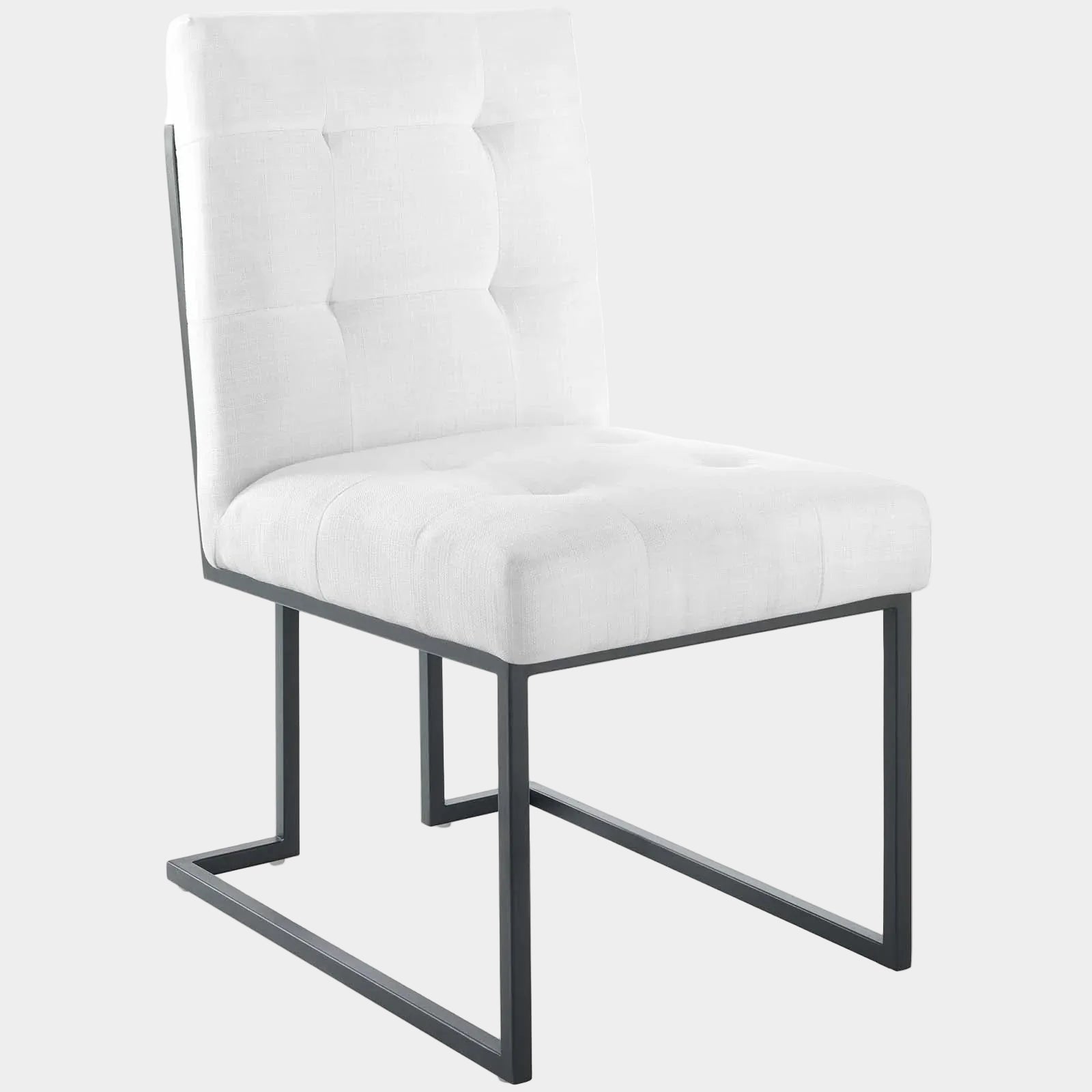 Privy Black Stainless Steel Upholstered Fabric Dining Chair