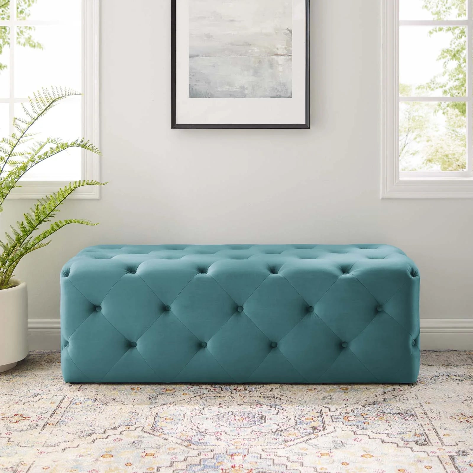 Amour Tufted Button Entryway Performance Velvet Bench