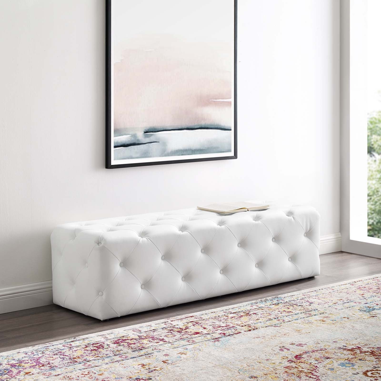 Amour Tufted Button Entryway Faux Leather Bench