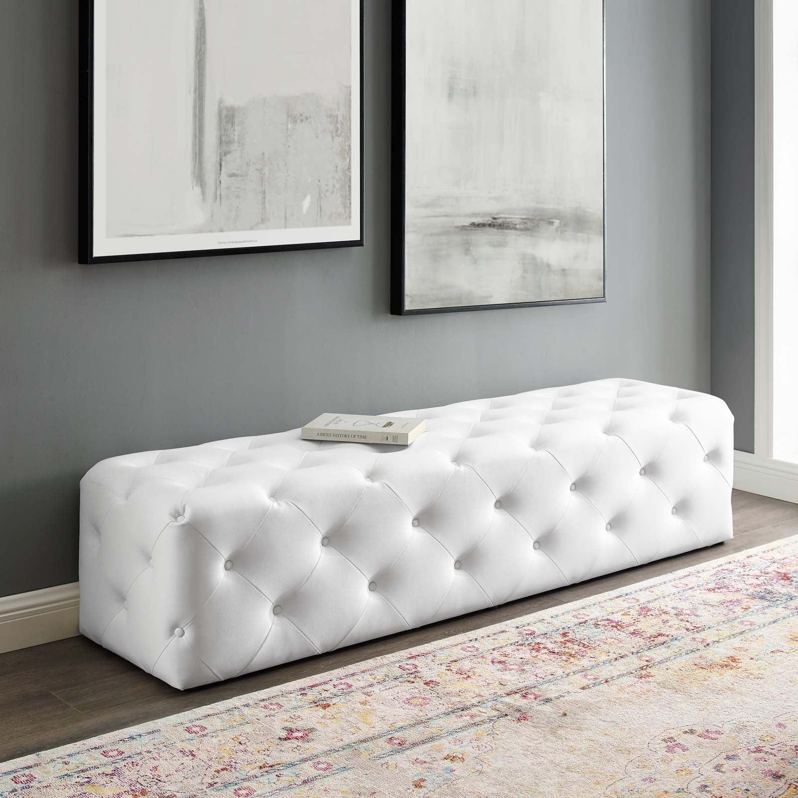 Amour Tufted Button Entryway Faux Leather Bench