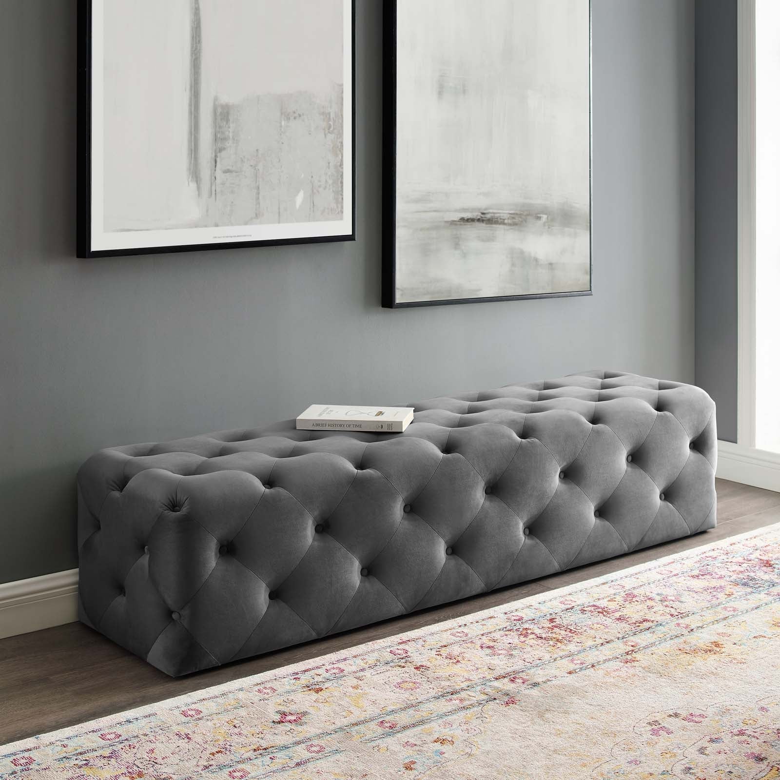 Amour Tufted Button Entryway Performance Velvet Bench