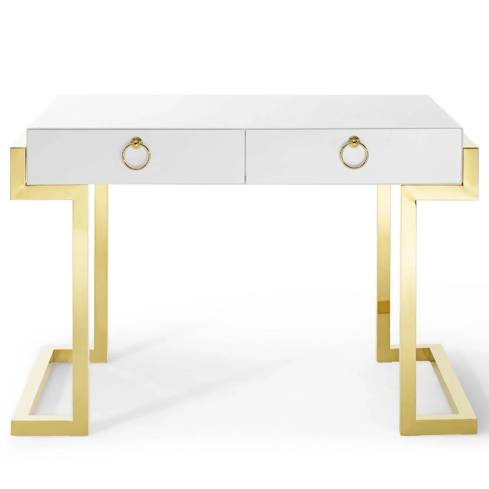 Ring Office Desk in Gold White