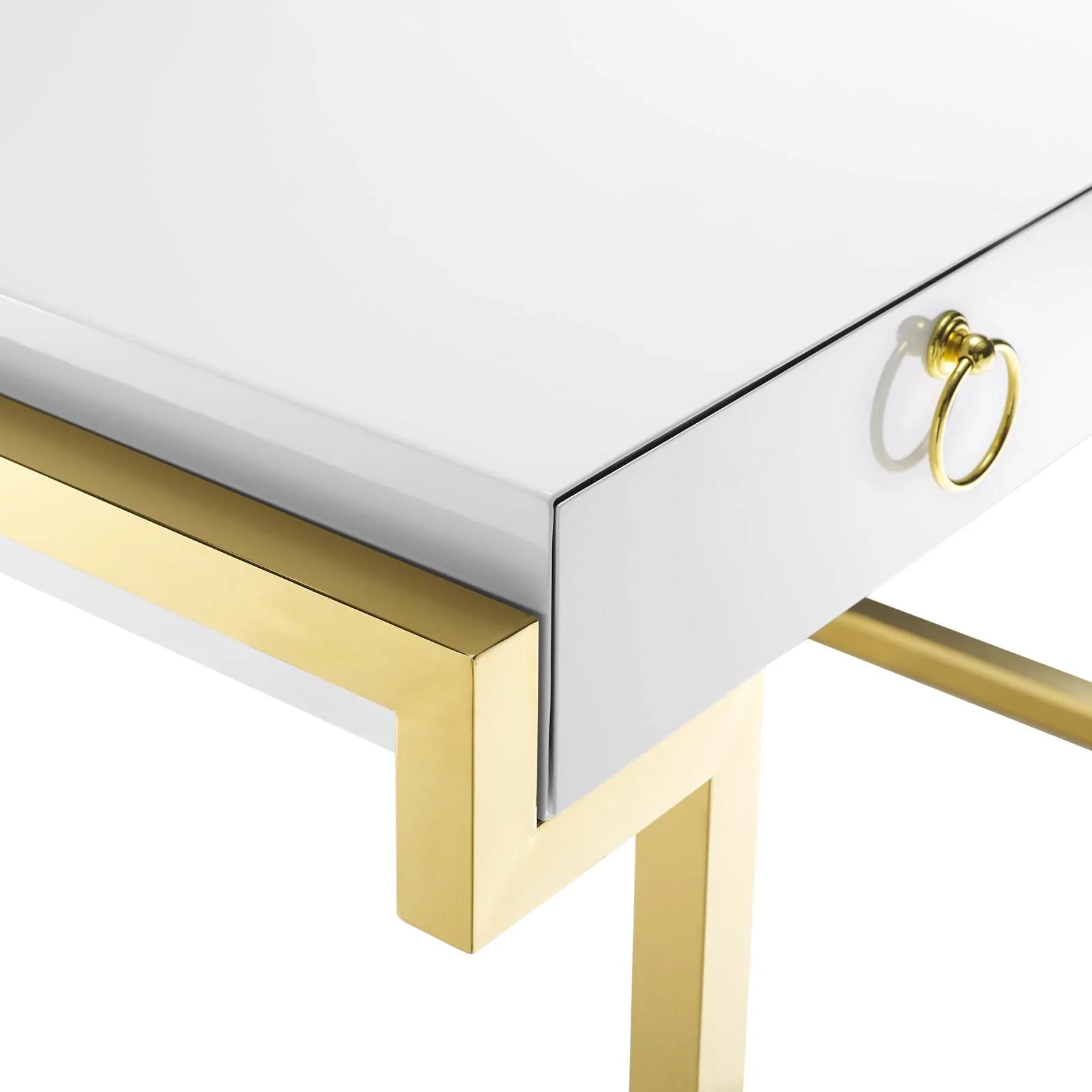 Ring Office Desk in Gold White