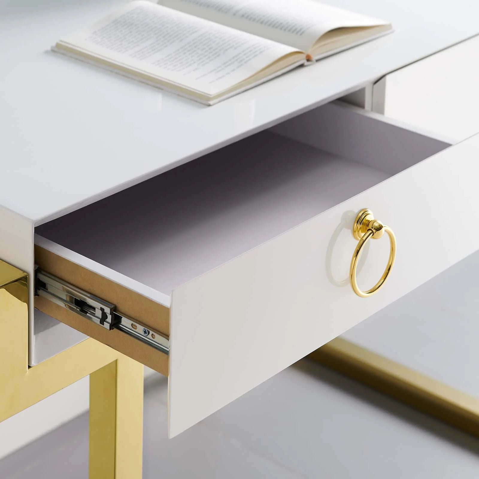 Ring Office Desk in Gold White