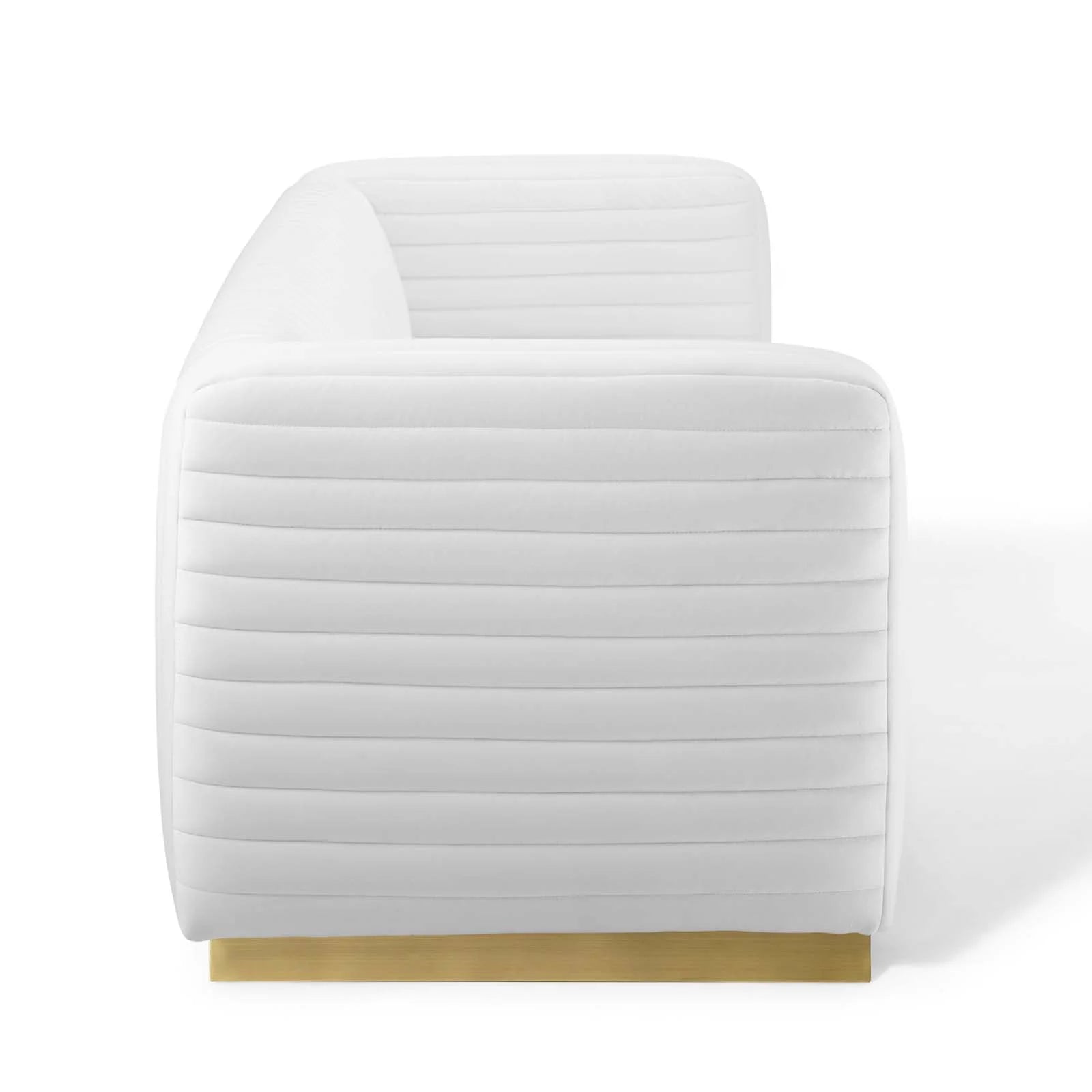 Charisma Channel Tufted Performance Velvet Living Room Sofa in White