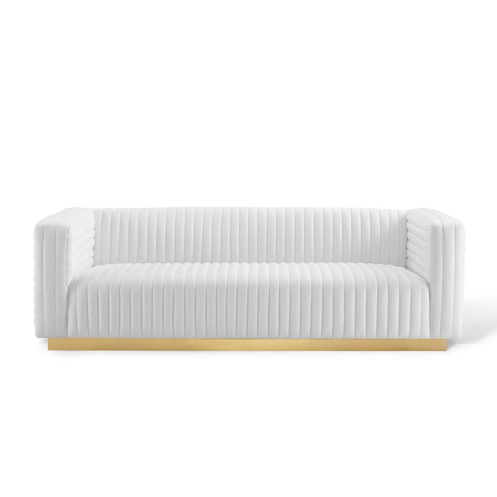 Charisma Channel Tufted Performance Velvet Living Room Sofa in White