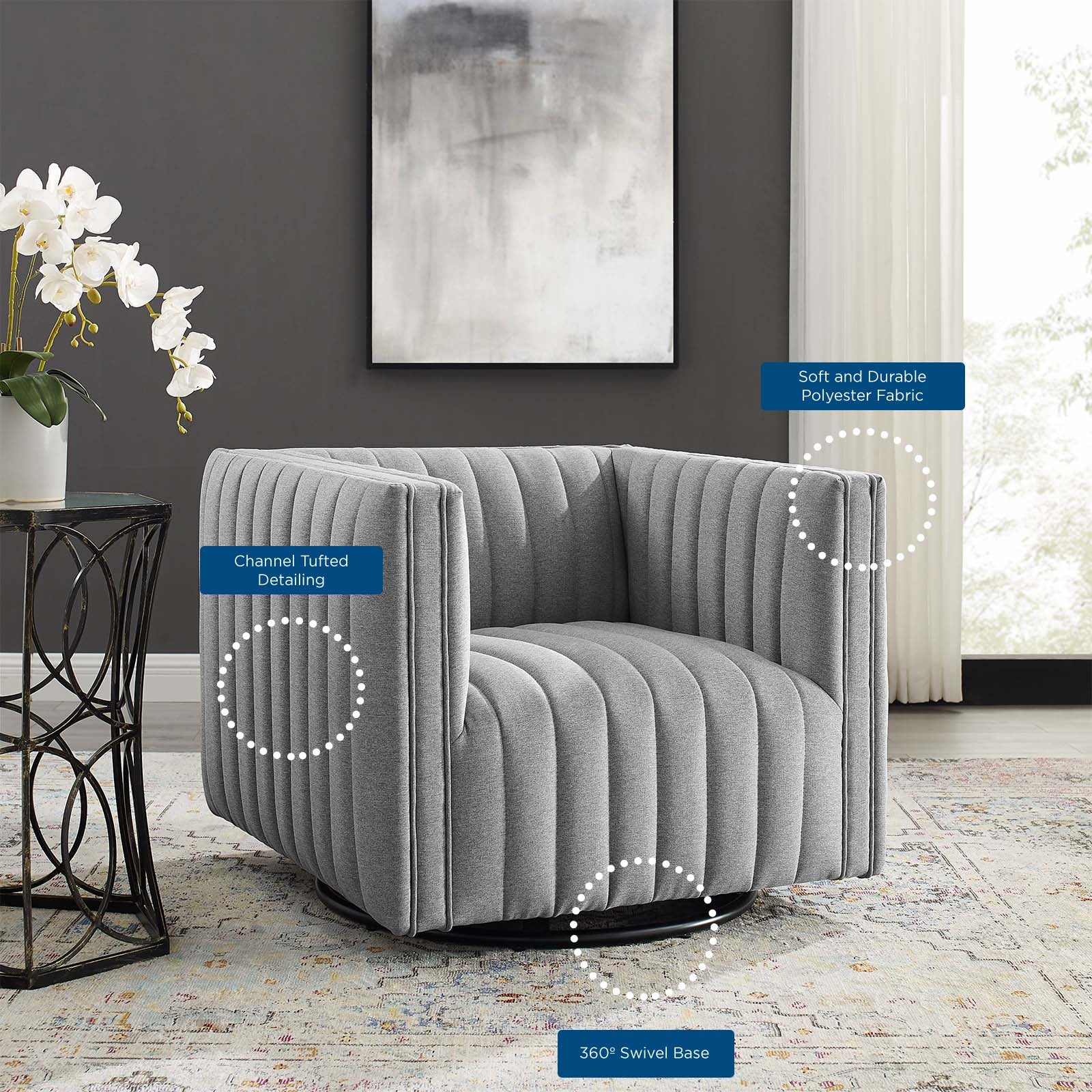Fauteuil pivotant capitonné Conjure