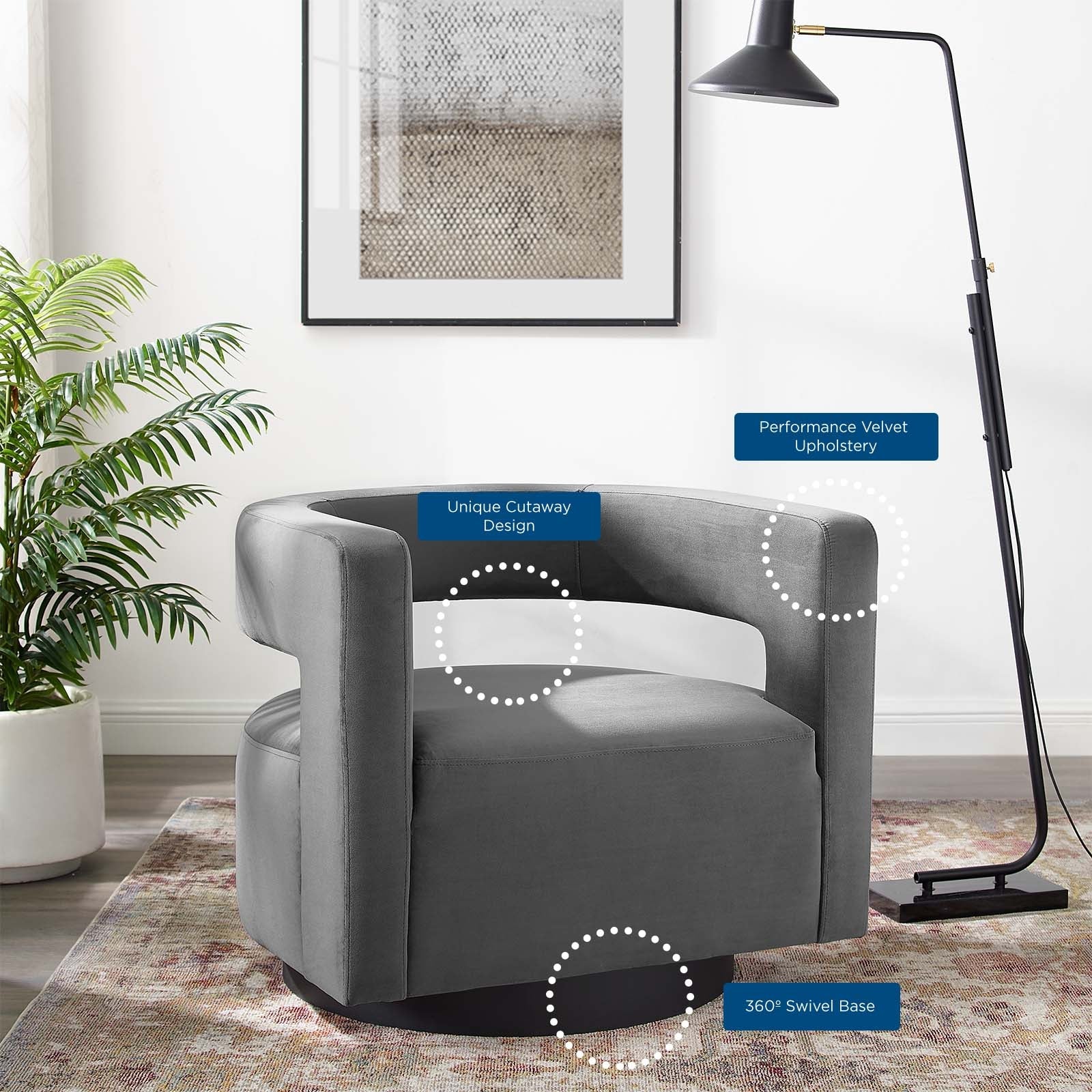 Fauteuil pivotant en velours Performance Cutaway de Spin