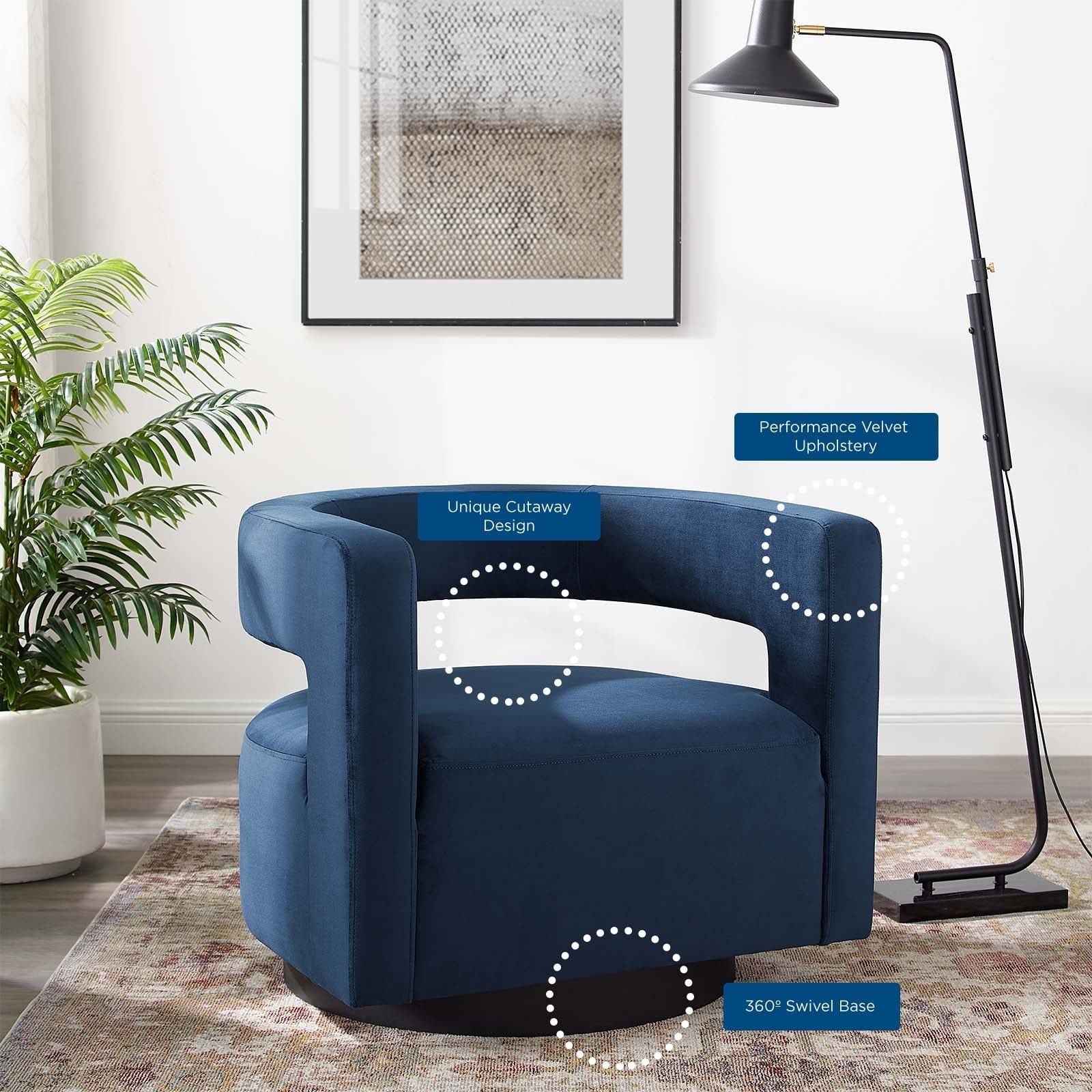 Fauteuil pivotant en velours Performance Cutaway de Spin
