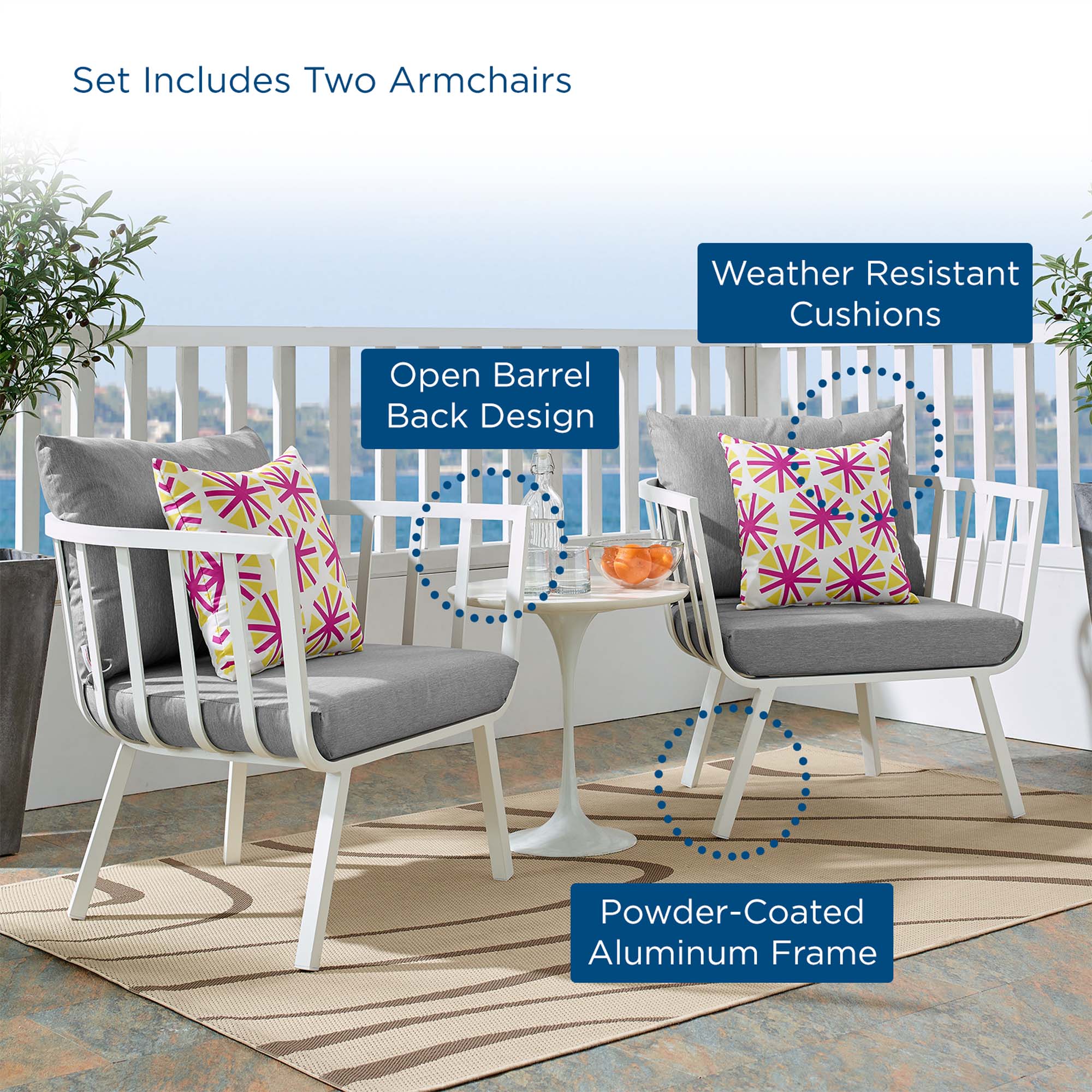 Ensemble de 2 fauteuils d'extérieur en aluminium Riverside