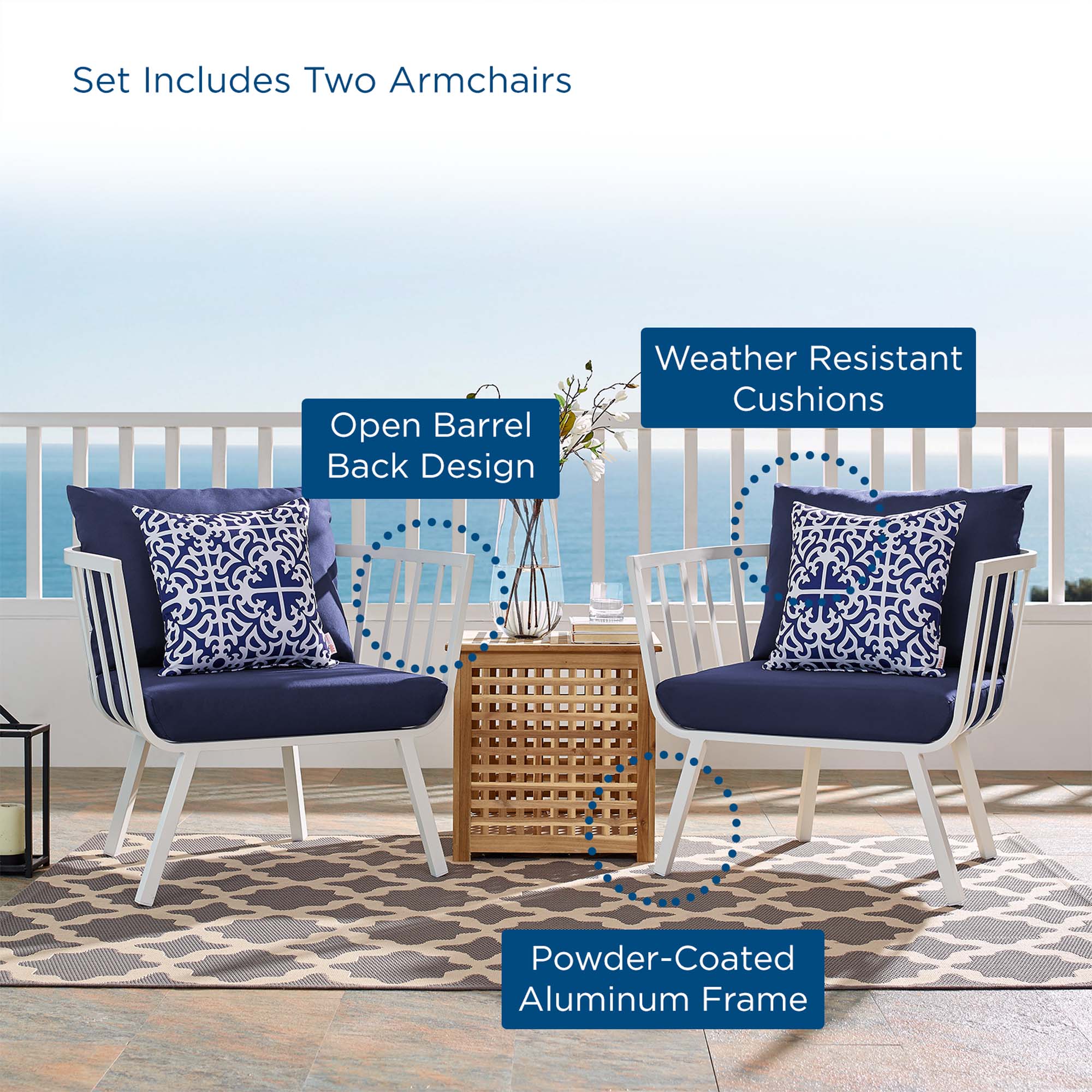 Ensemble de 2 fauteuils d'extérieur en aluminium Riverside