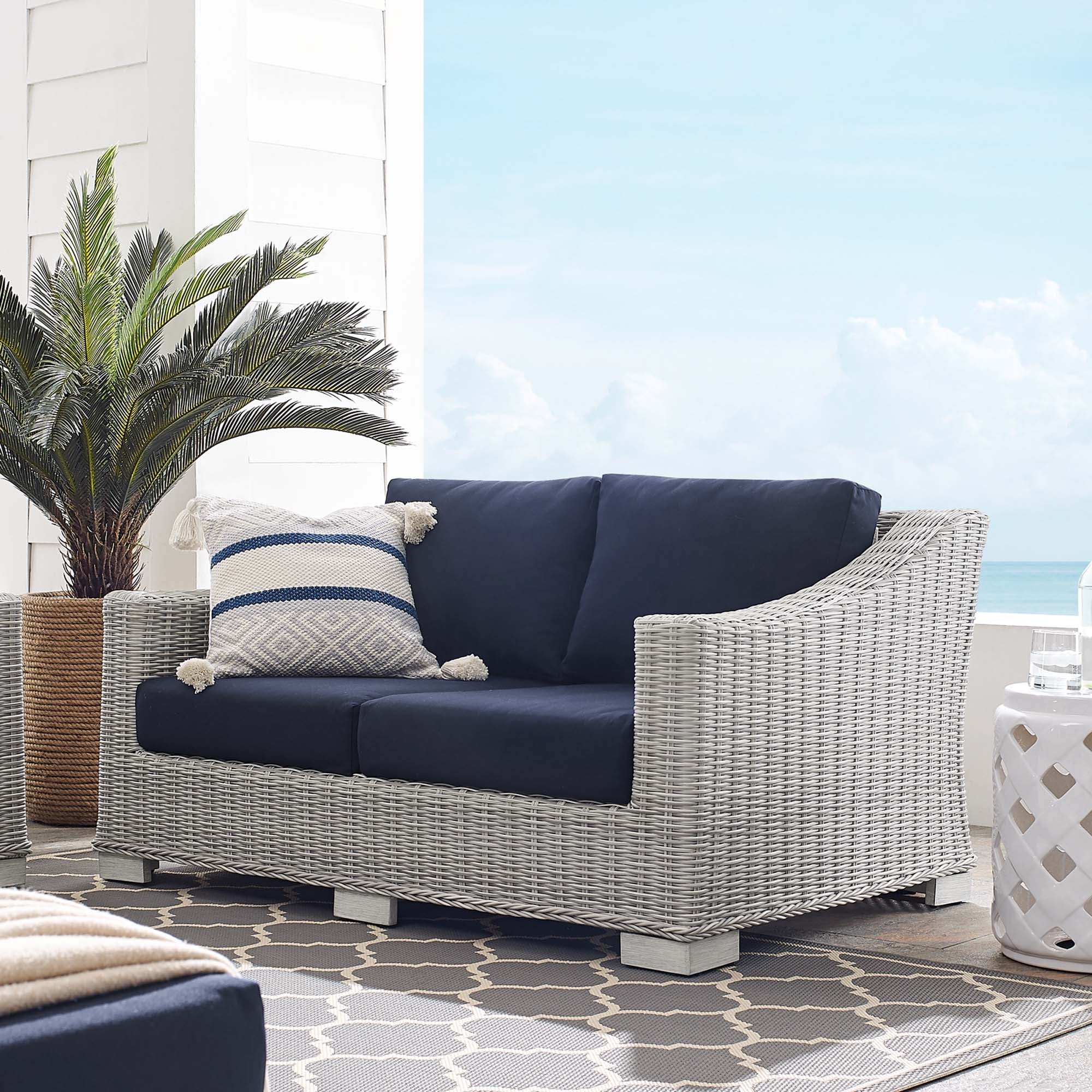 Conway Sunbrellaยฎ Outdoor Patio Wicker Rattan Loveseat