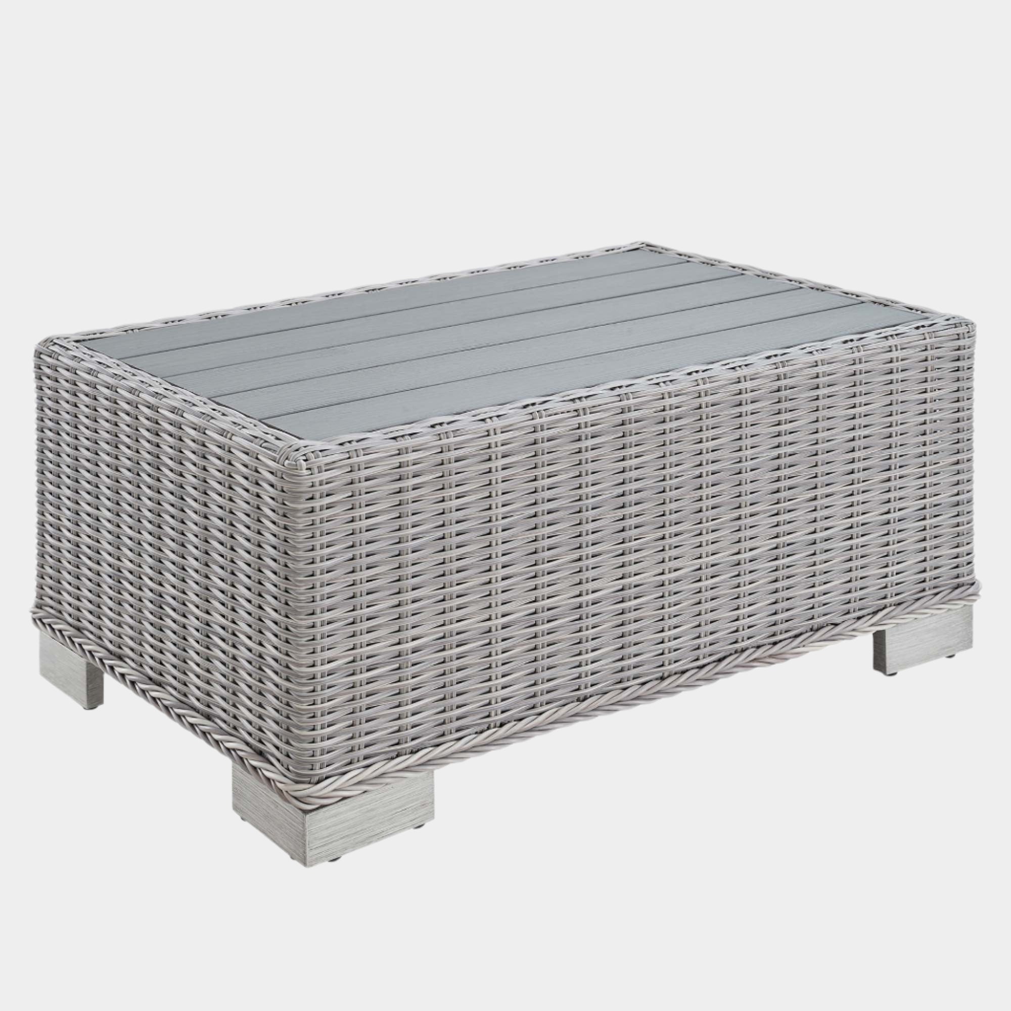 Table basse en rotin et osier pour patio extérieur Conway de 32 po en gris clair
