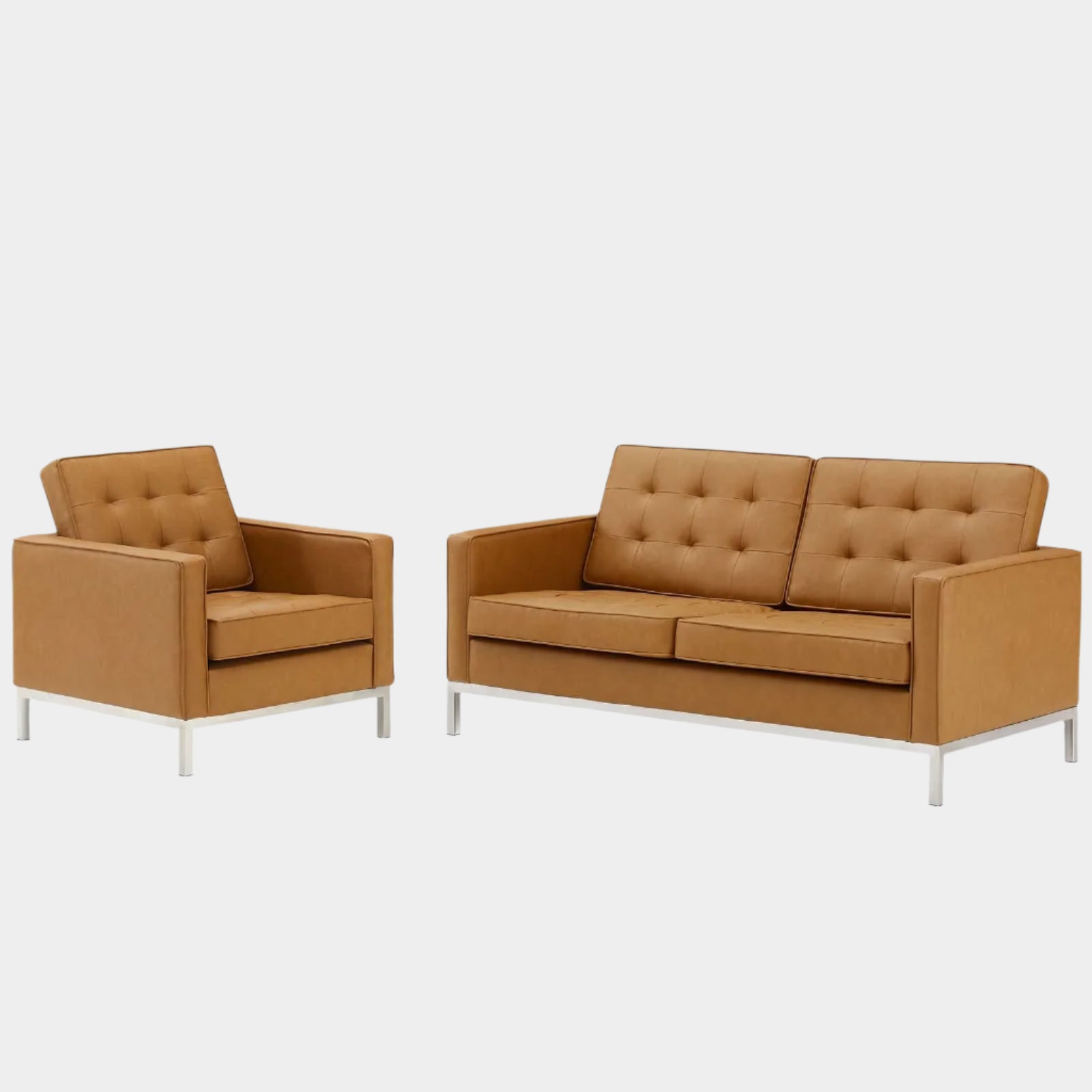 Loft Tufted Upholstered Faux Leather Loveseat and Armchair Set
