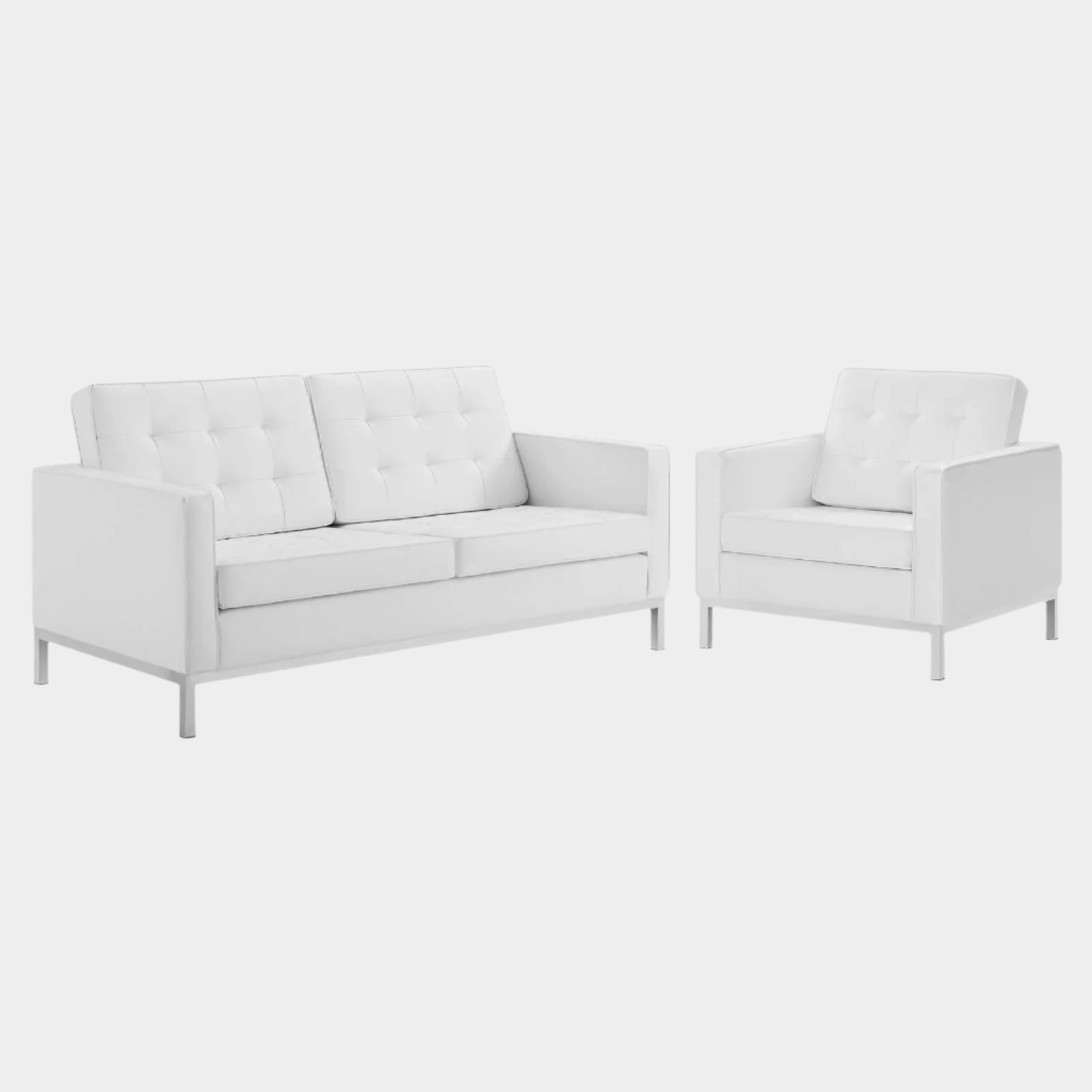 Loft Tufted Upholstered Faux Leather Loveseat and Armchair Set