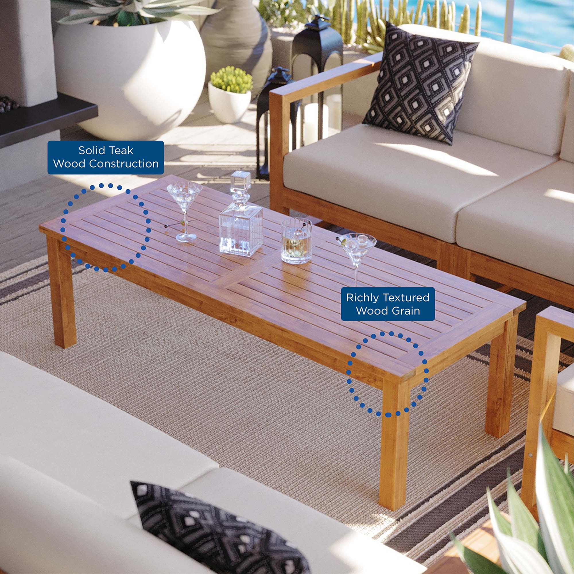Upland Outdoor Patio Teak Wood Coffee Table in Natural