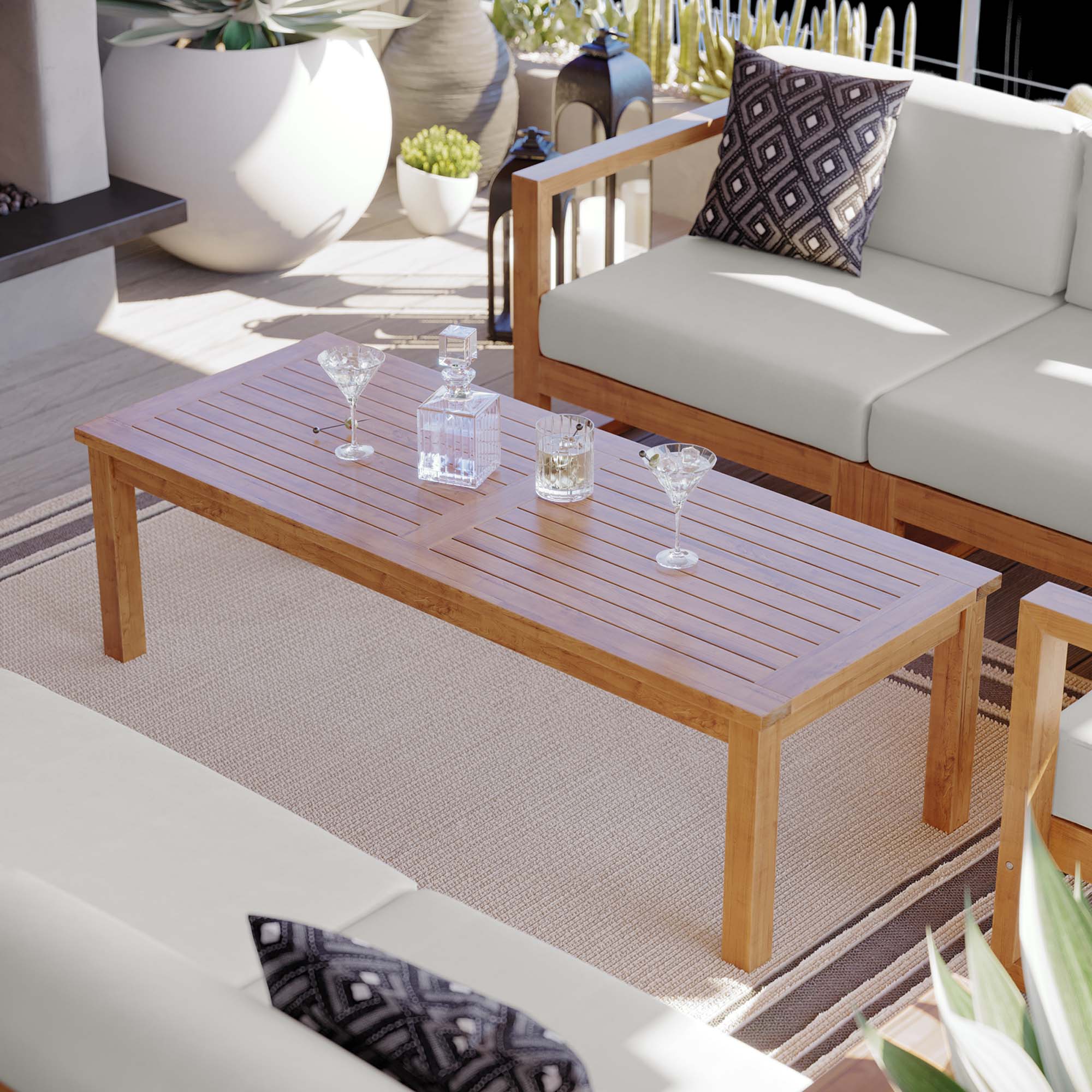 Upland Outdoor Patio Teak Wood Coffee Table in Natural