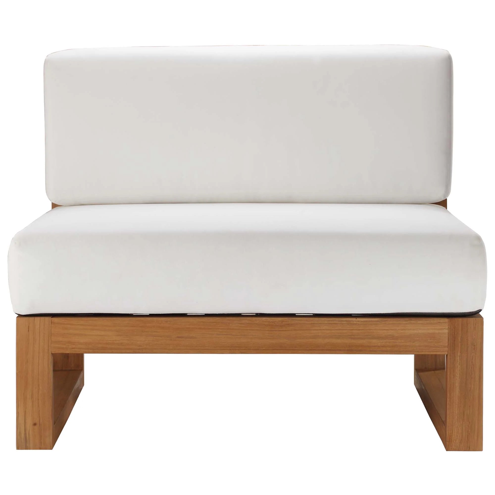Chaise d'extérieur sans accoudoirs en teck Upland pour patio en blanc naturel