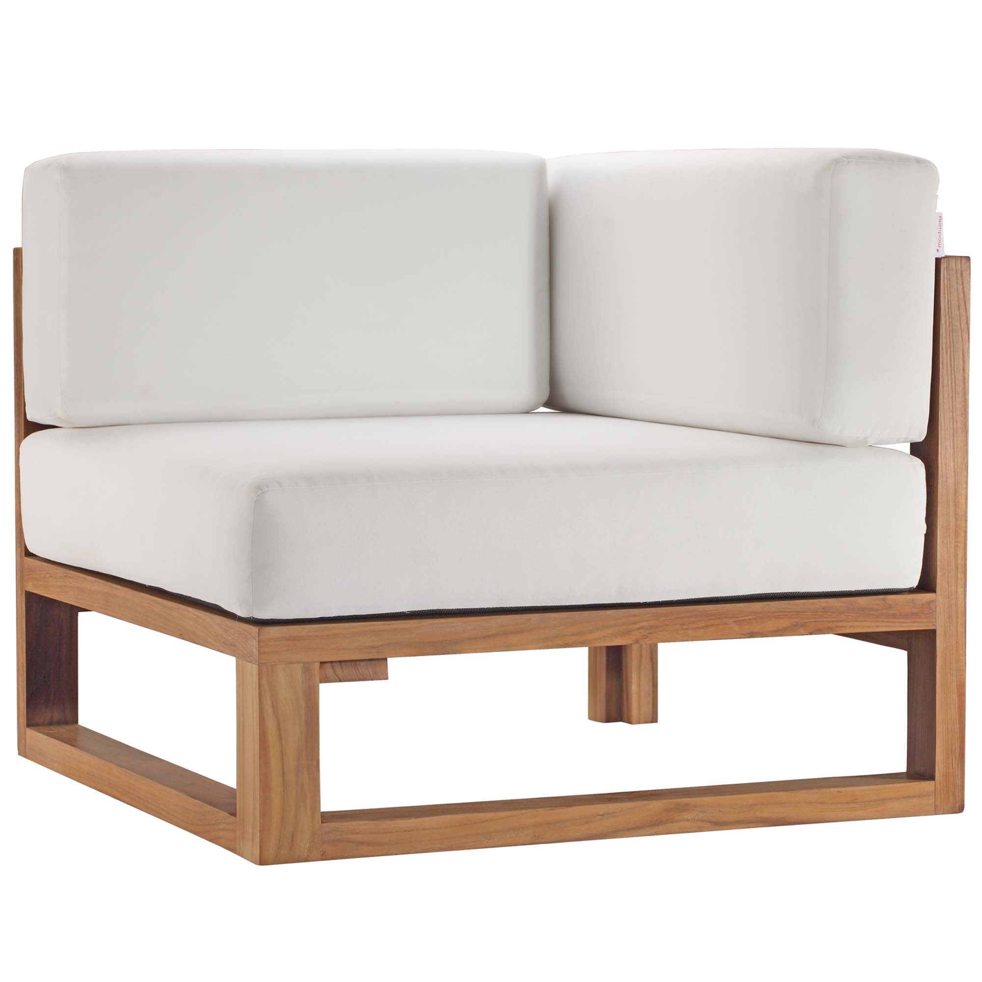 Upland Outdoor Patio Teak Wood Armless Chair in Natural White