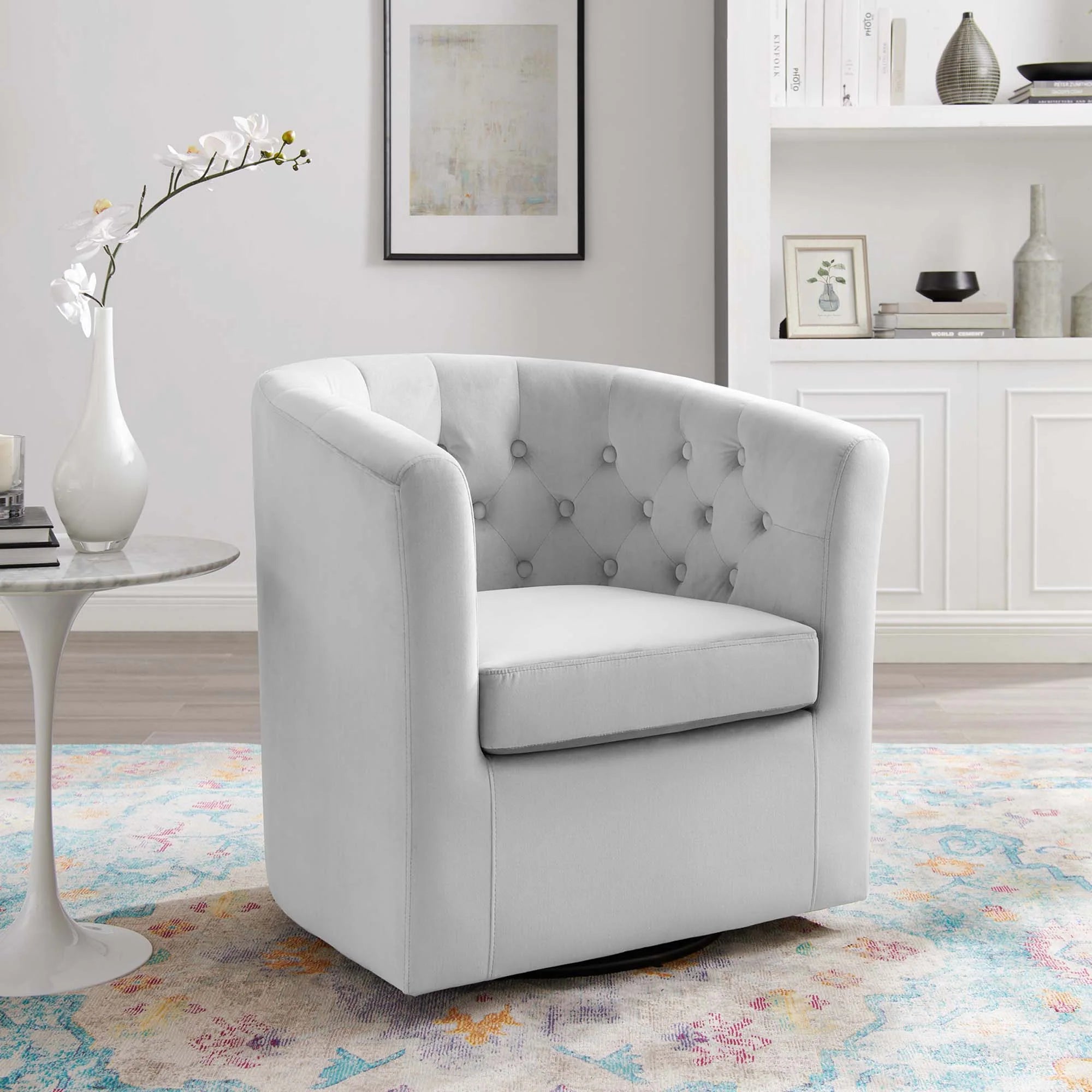 Fauteuil pivotant capitonné en velours haute performance Prospect
