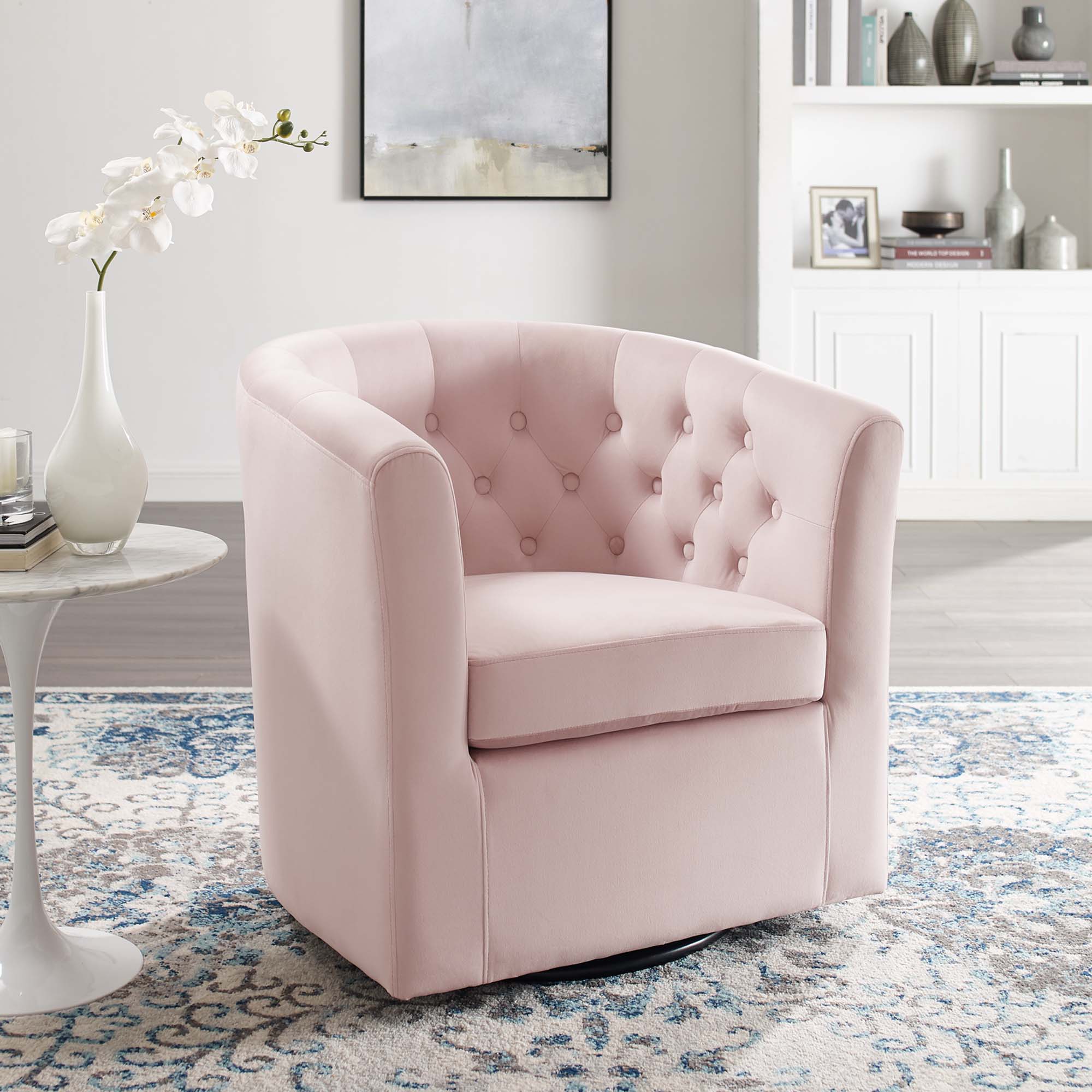 Fauteuil pivotant capitonné en velours haute performance Prospect