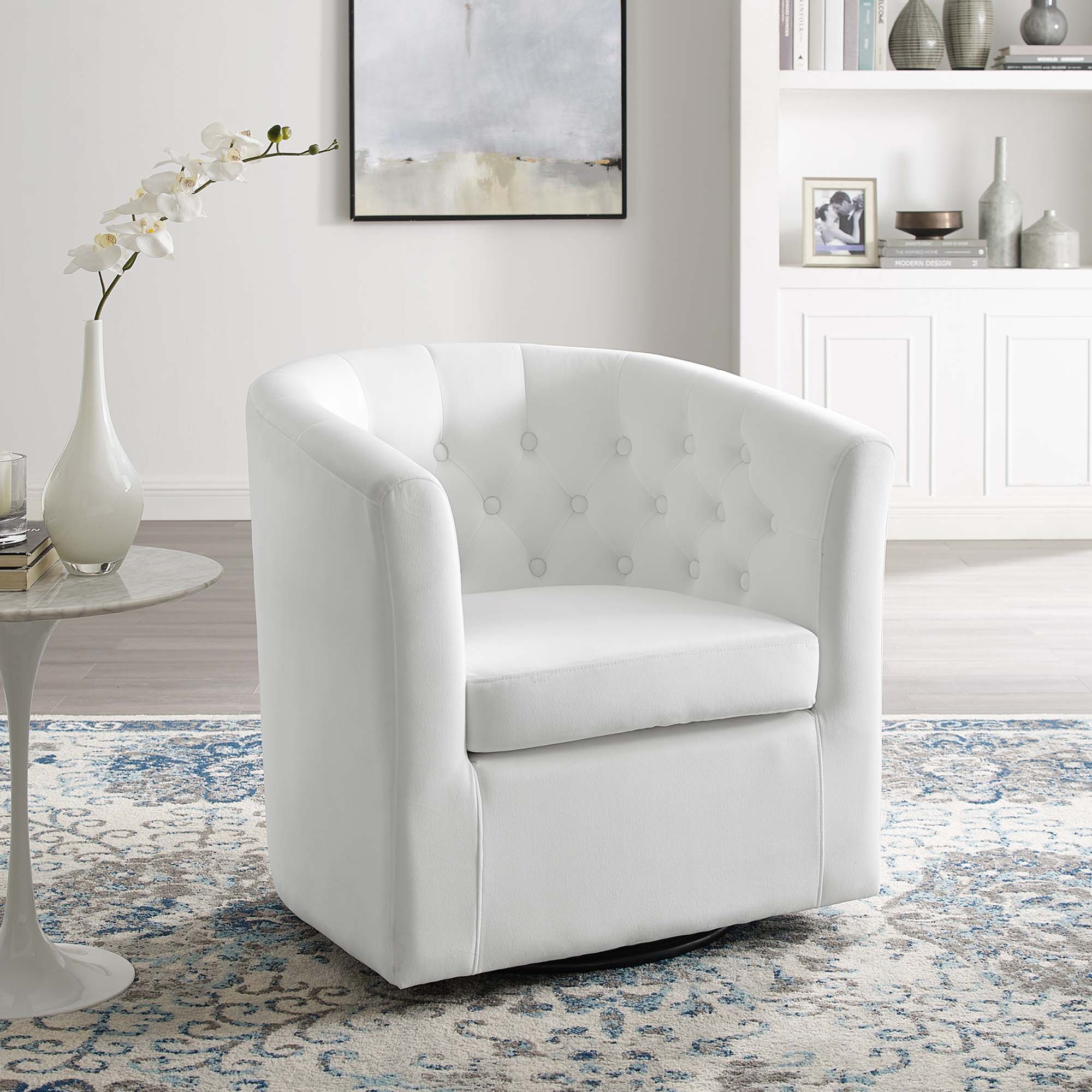 Fauteuil pivotant capitonné en velours haute performance Prospect