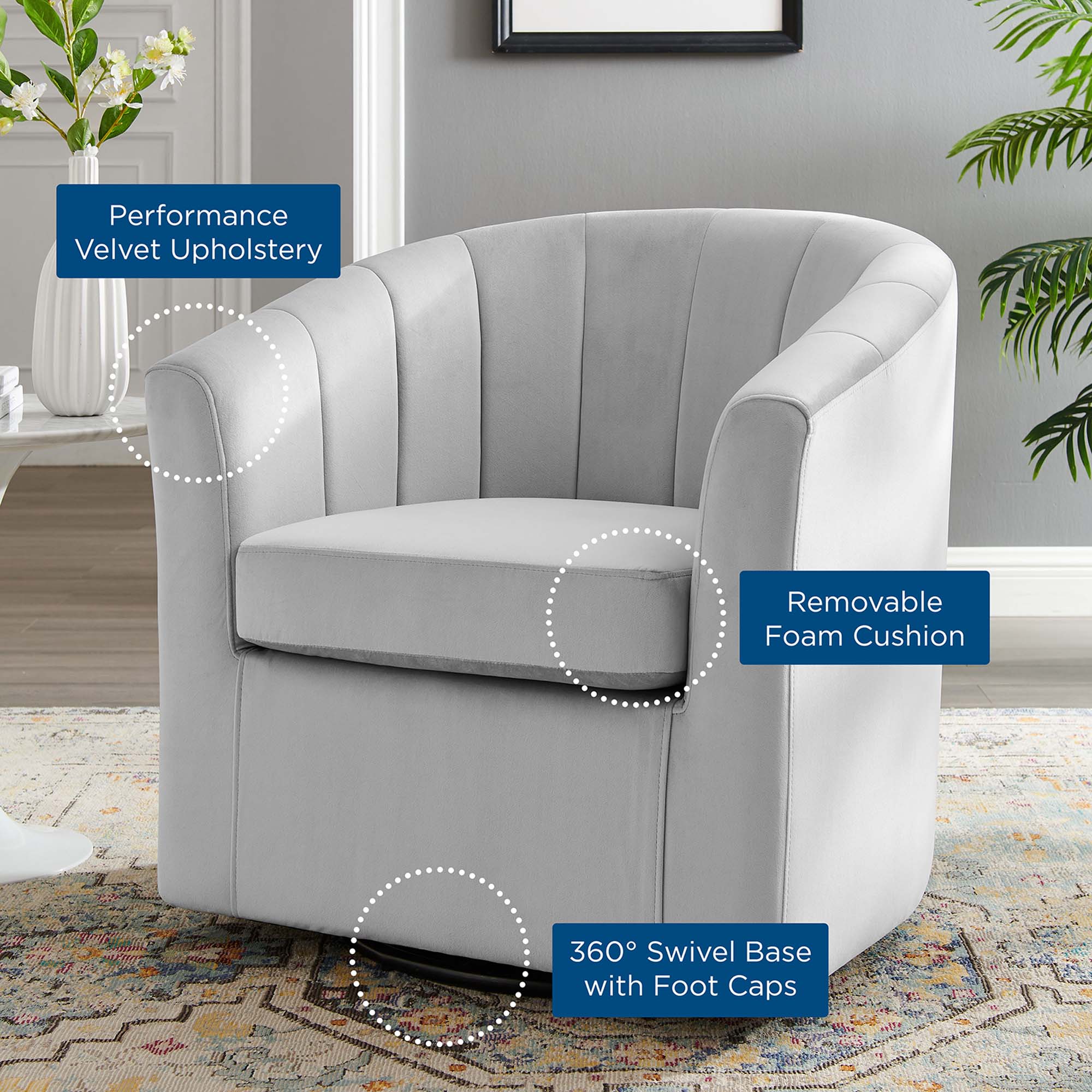 Fauteuil pivotant en velours Prospect Performance