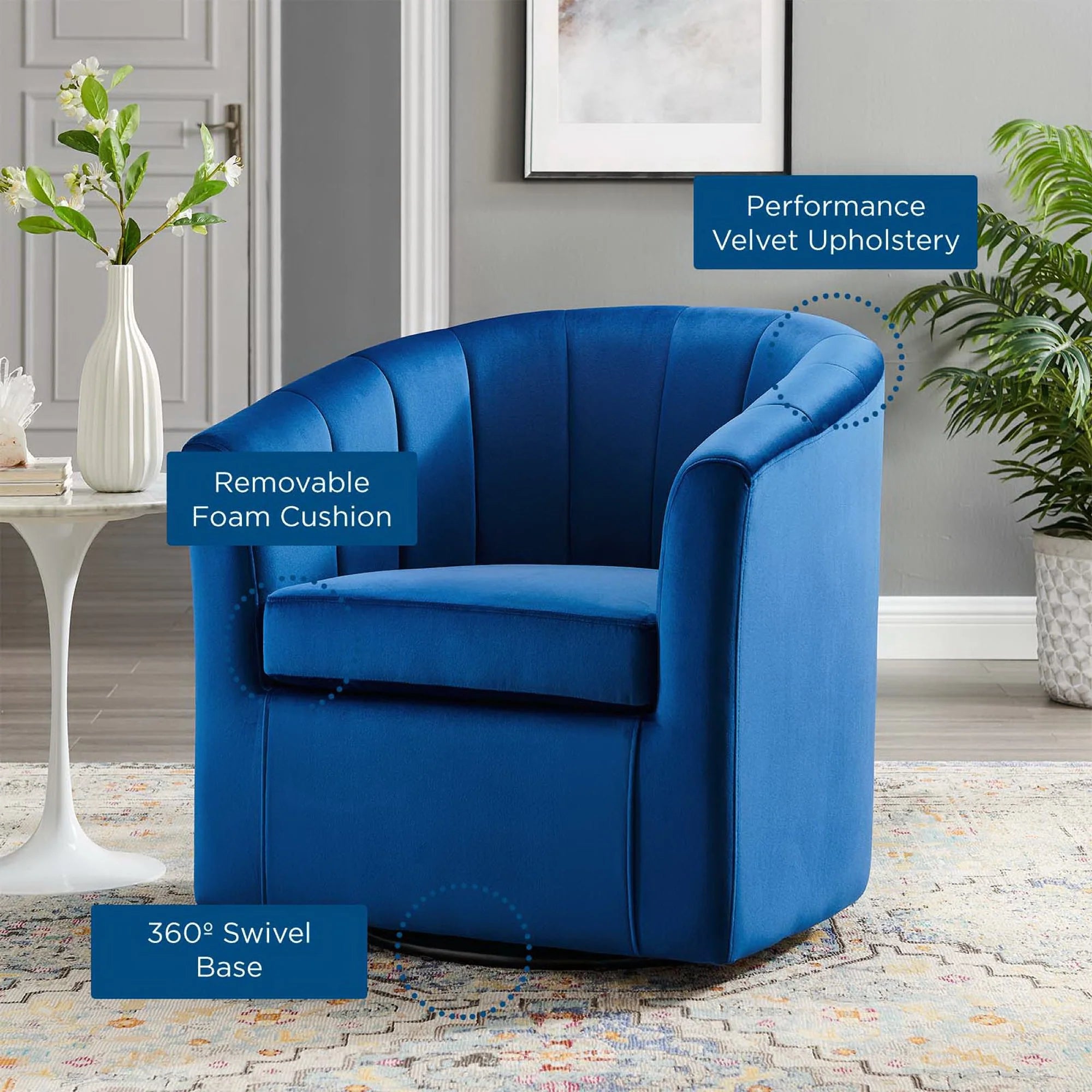 Fauteuil pivotant en velours Prospect Performance