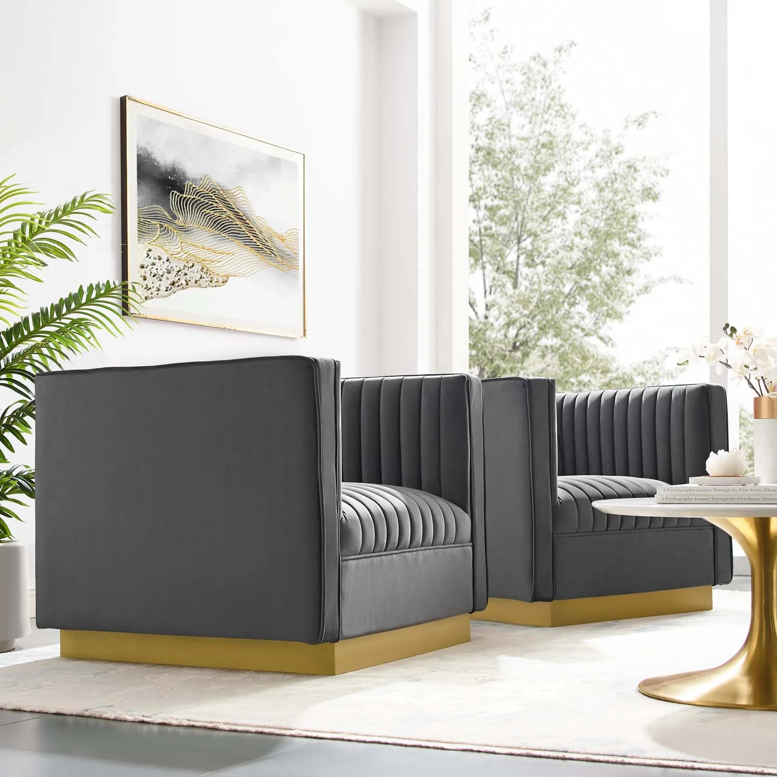 Fauteuil de salon en velours Ponder Performance