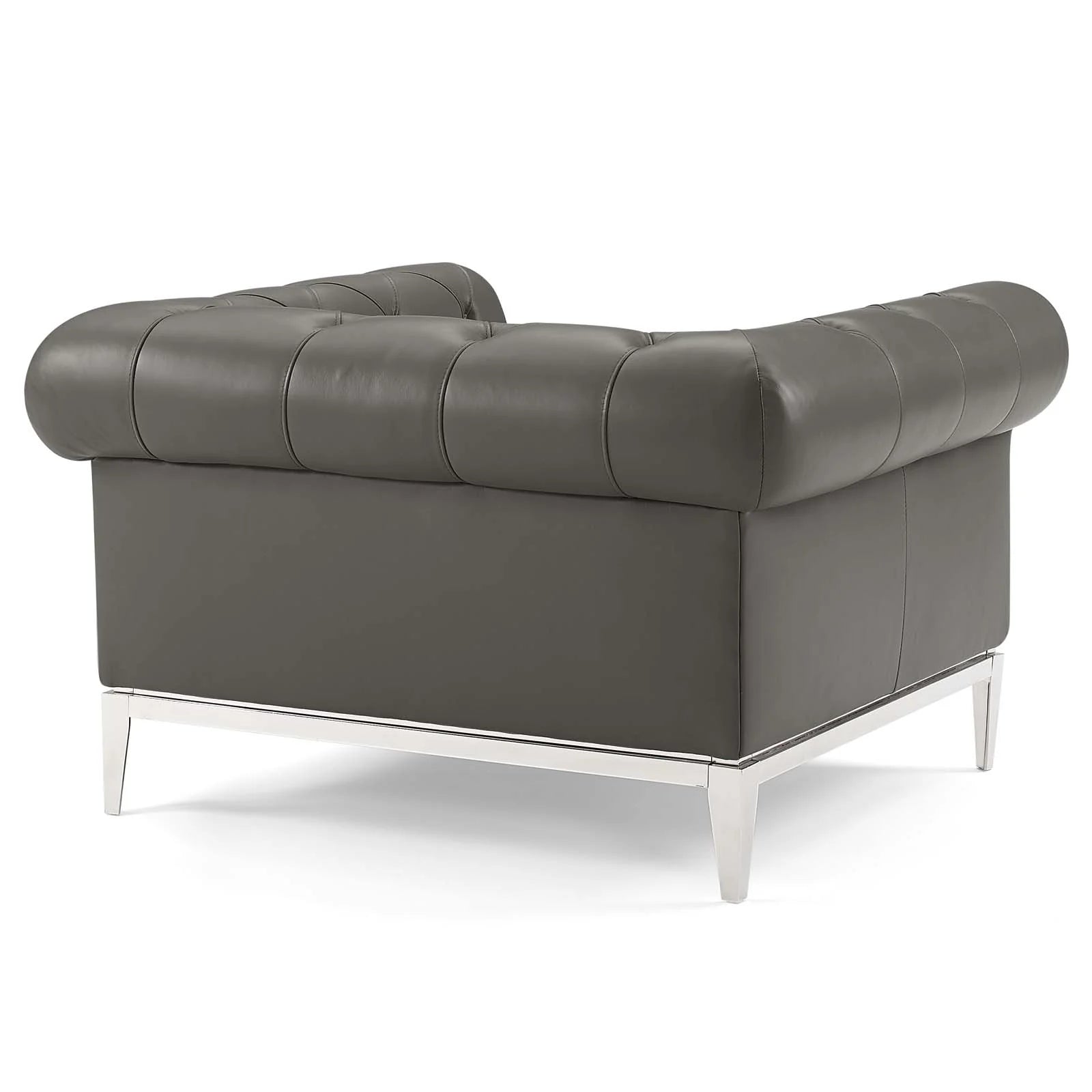 Idyll Tufted Upholstered Leather Armchair Set of 2 in Gray