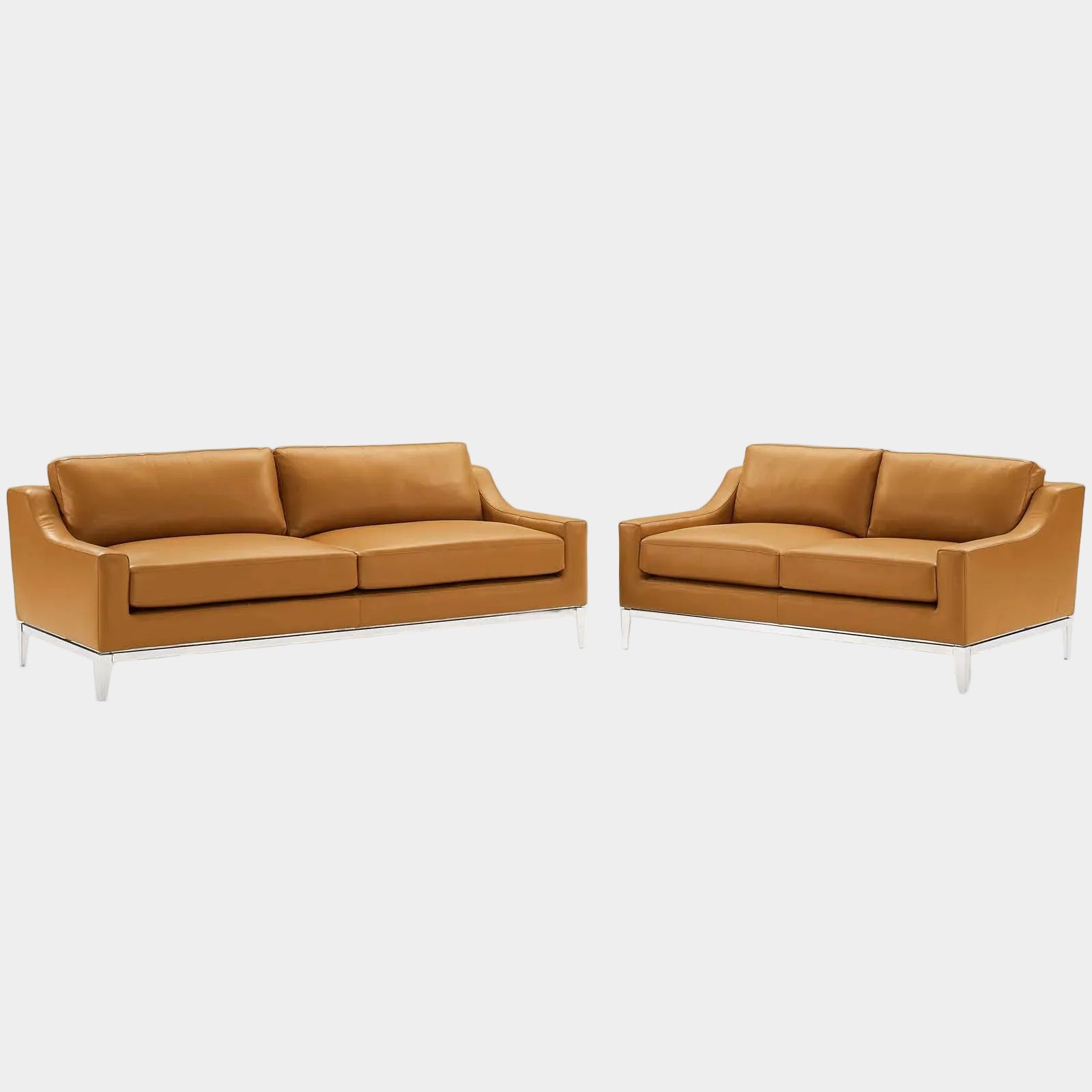 Harness Stainless Steel Base Leather Sofa and Loveseat Set