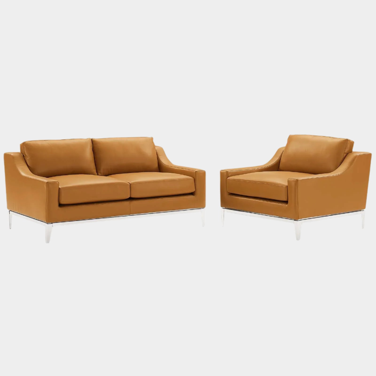Harness Stainless Steel Base Leather Loveseat & Armchair Set