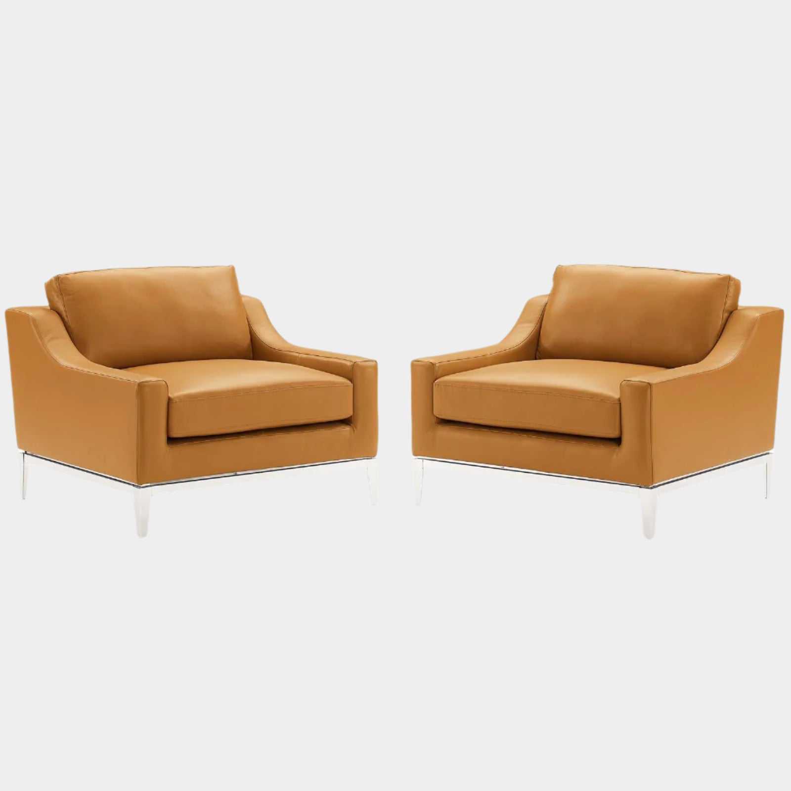 Harness Stainless Steel Base Leather Armchair Set of 2