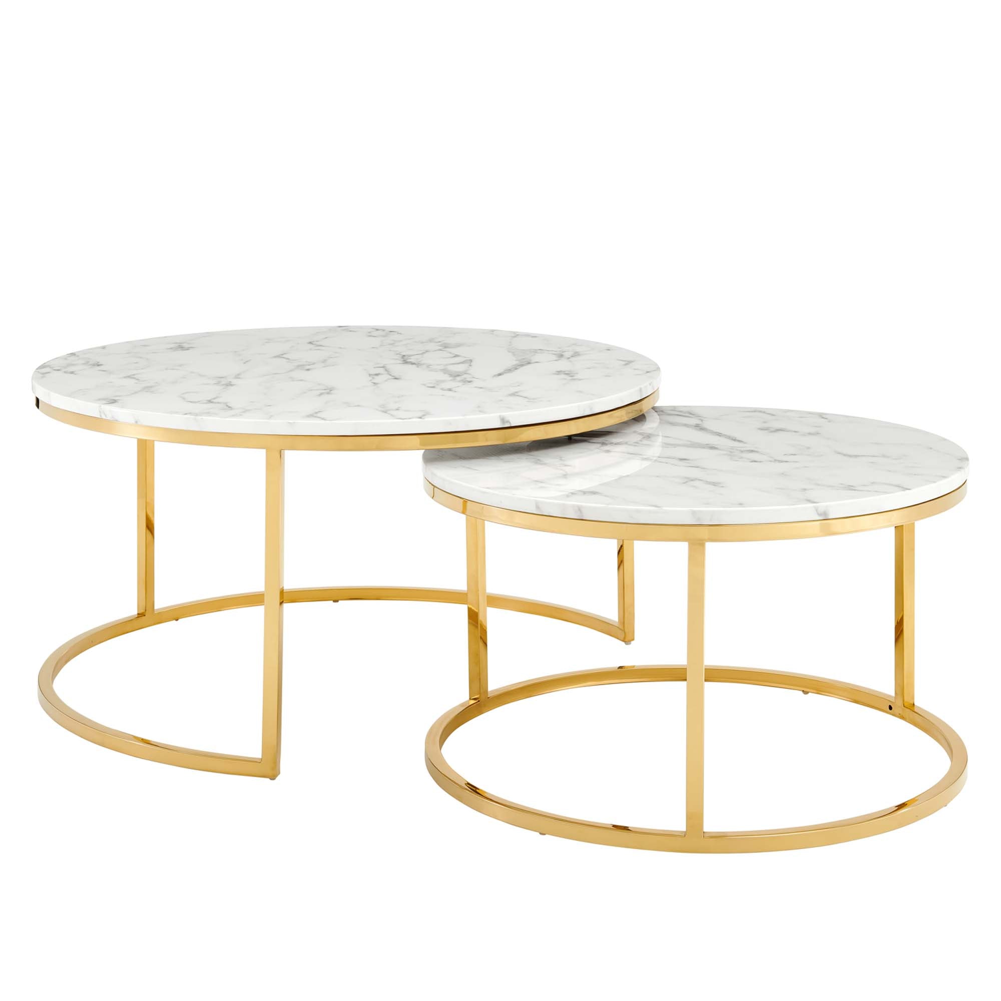 Ravenna Artificial Marble Nesting Coffee Table in Gold White