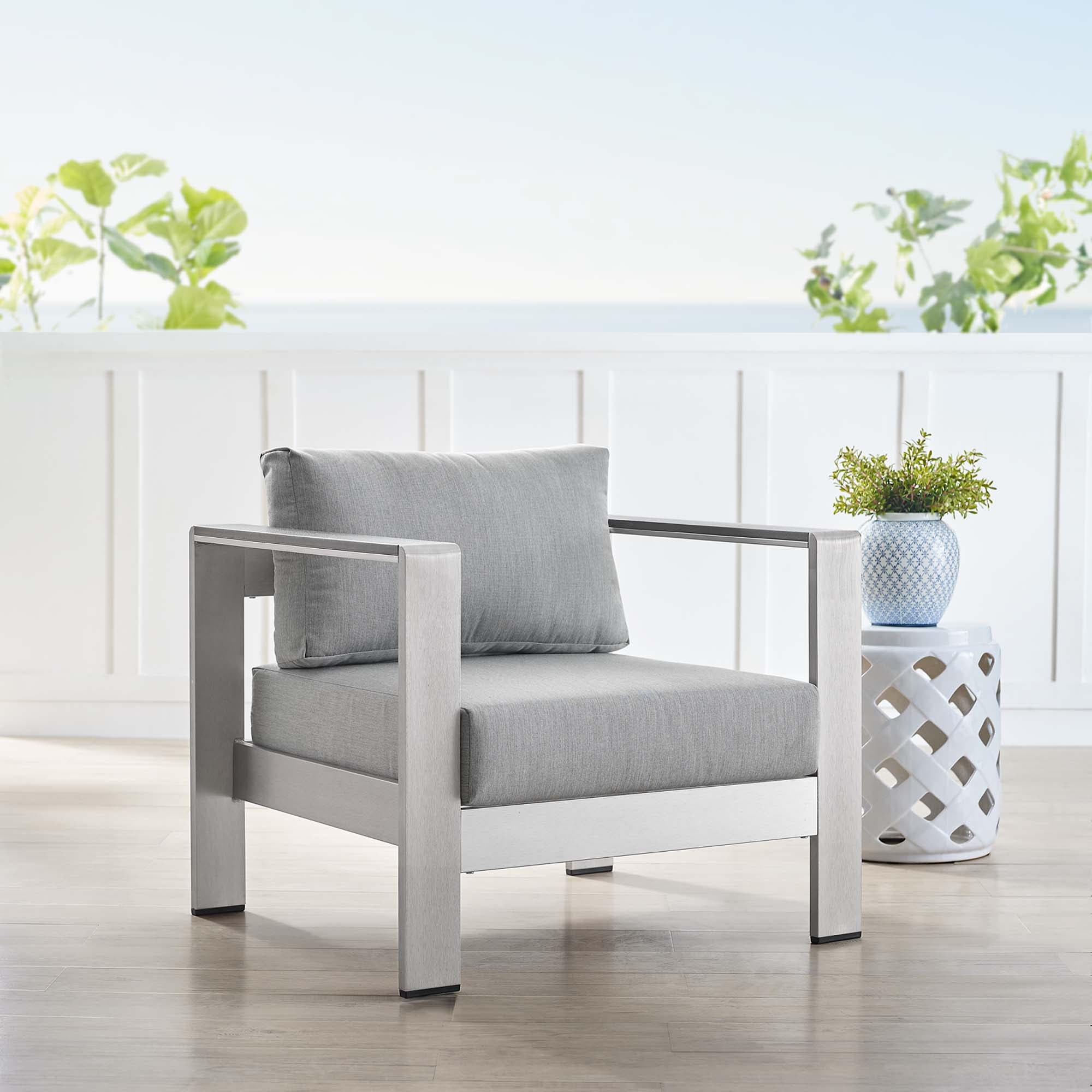 Fauteuil de terrasse d'extérieur en aluminium avec tissu Shore Sunbrella®