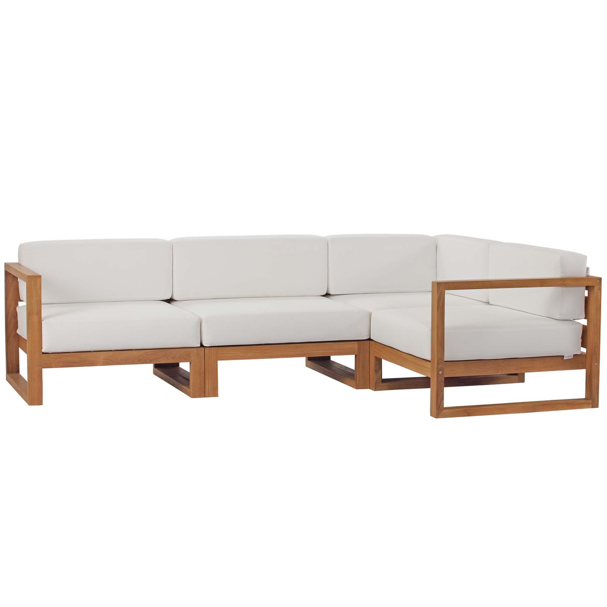 Bayport 3-Piece Outdoor Patio Teak Wood Sectional Sofa Set in Natural White