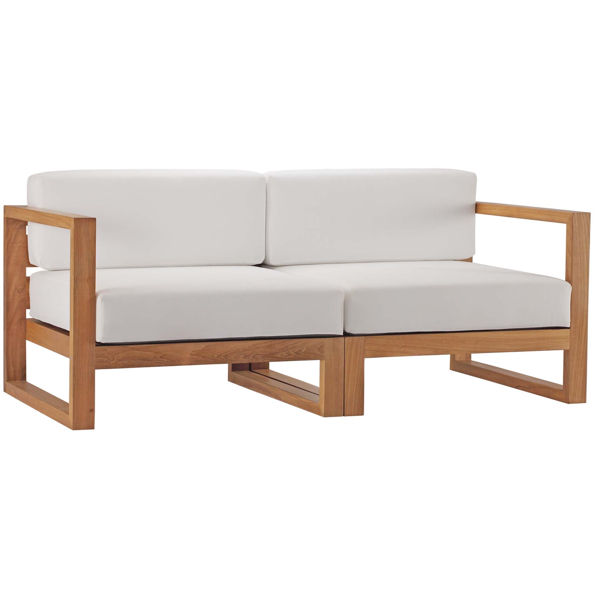 Bayport 3-Piece Outdoor Patio Teak Wood Sectional Sofa Set in Natural White