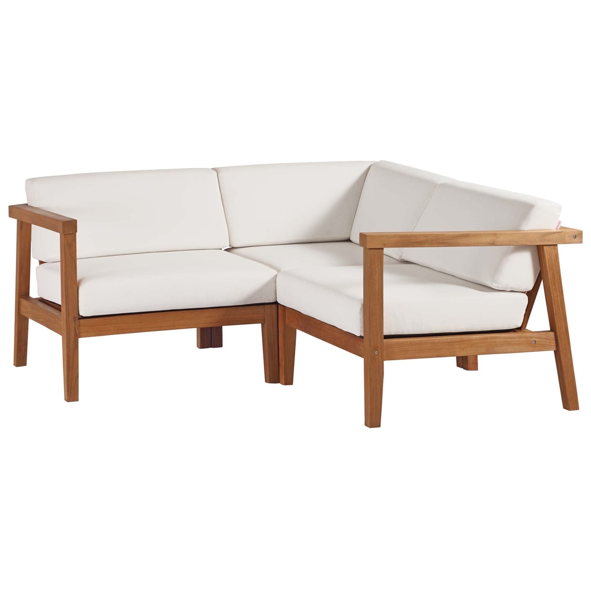 Bayport 3-Piece Outdoor Patio Teak Wood Sectional Sofa Set in Natural White