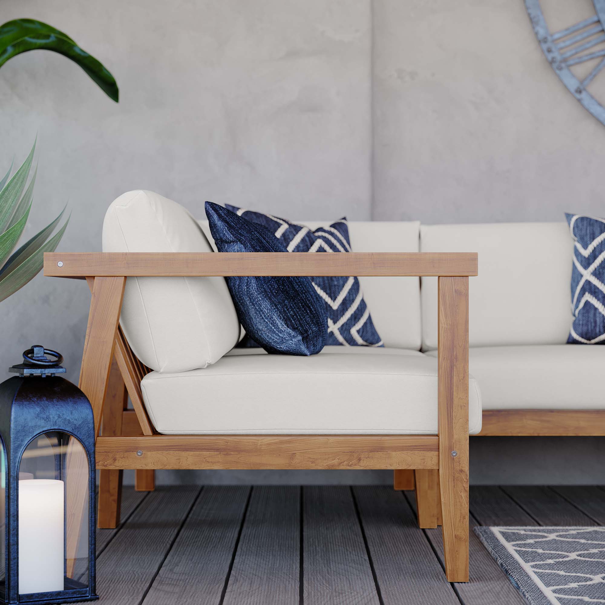 Bayport 3-Piece Outdoor Patio Teak Wood Sectional Sofa Set in Natural White