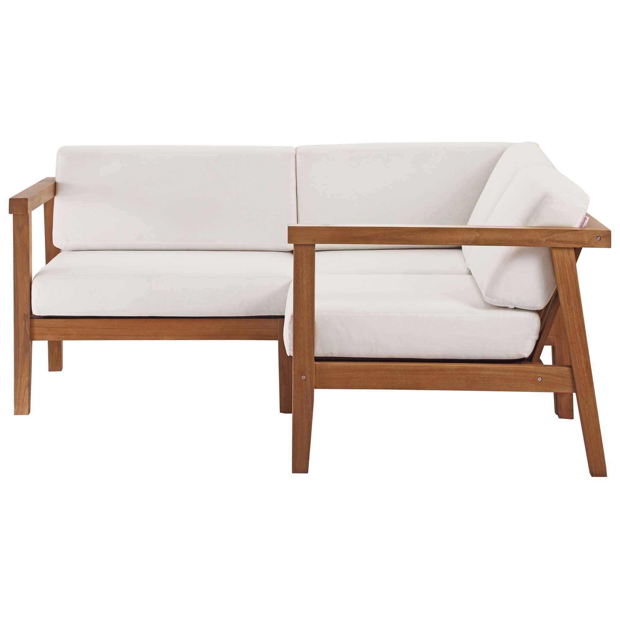 Bayport 3-Piece Outdoor Patio Teak Wood Sectional Sofa Set in Natural White