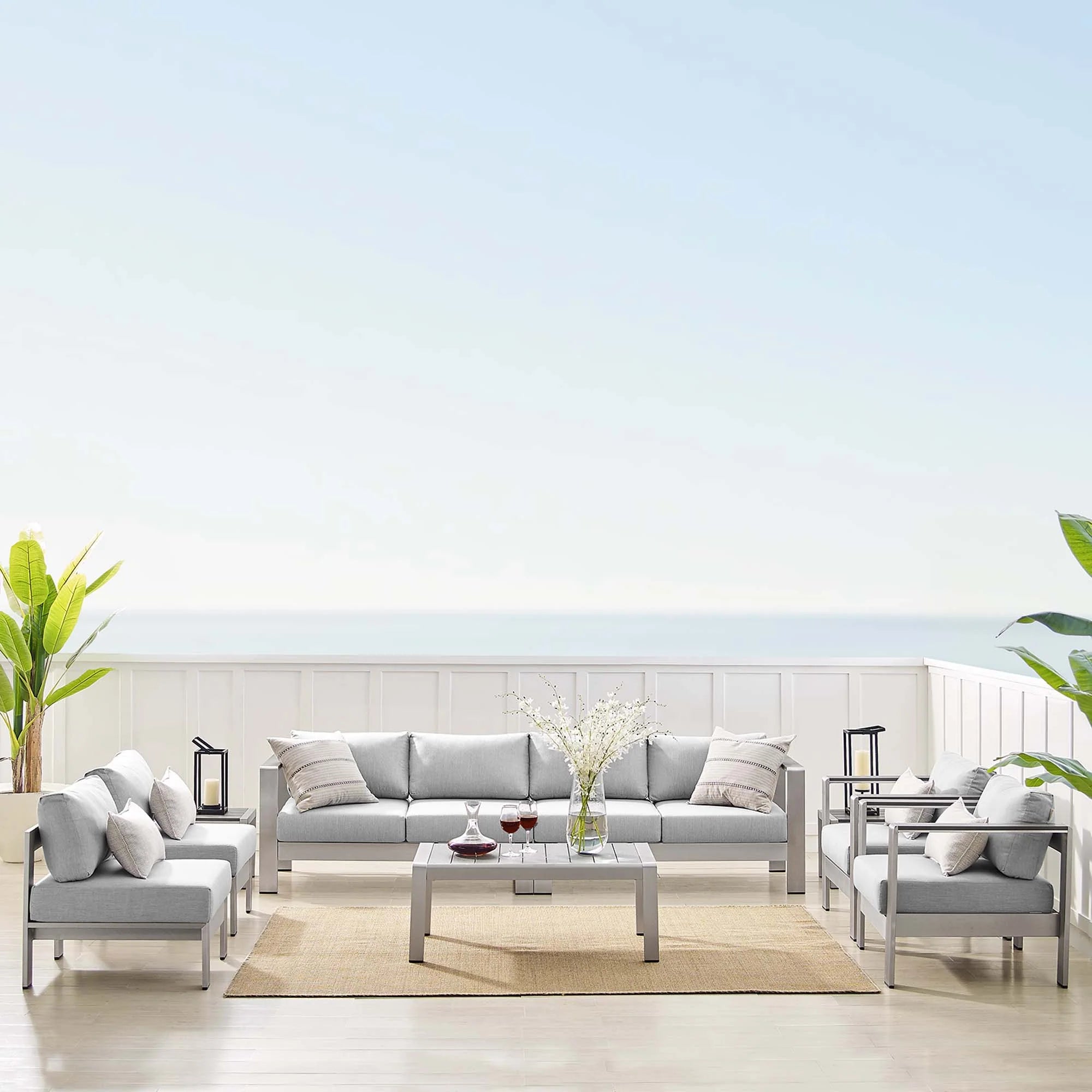 Shore 9 Piece Sunbrella® Fabric Outdoor Patio Aluminum Sectional Sofa Set