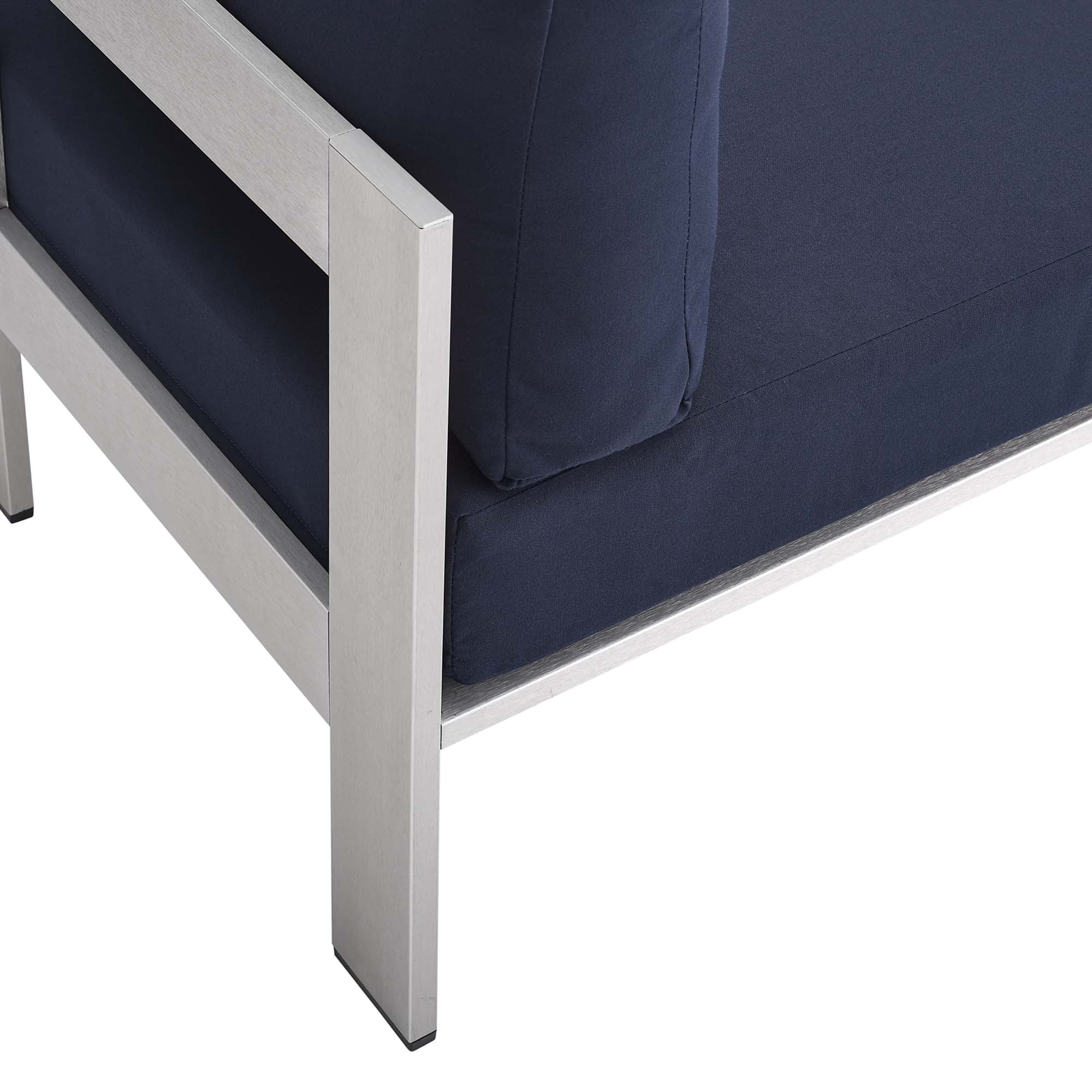 Shore 9 Piece Sunbrella® Fabric Outdoor Patio Aluminum Sectional Sofa Set in Silver Navy
